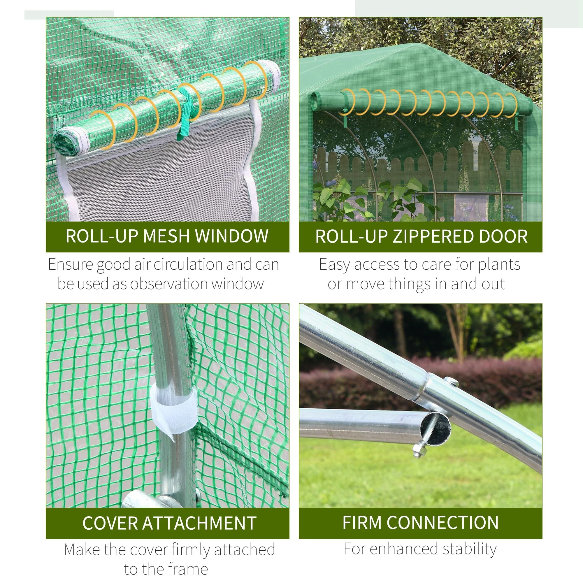3.47 x 3 x 2m Walk-in Tunnel Greenhouse w/ Roll Up Door and 6 Windows - Image 6