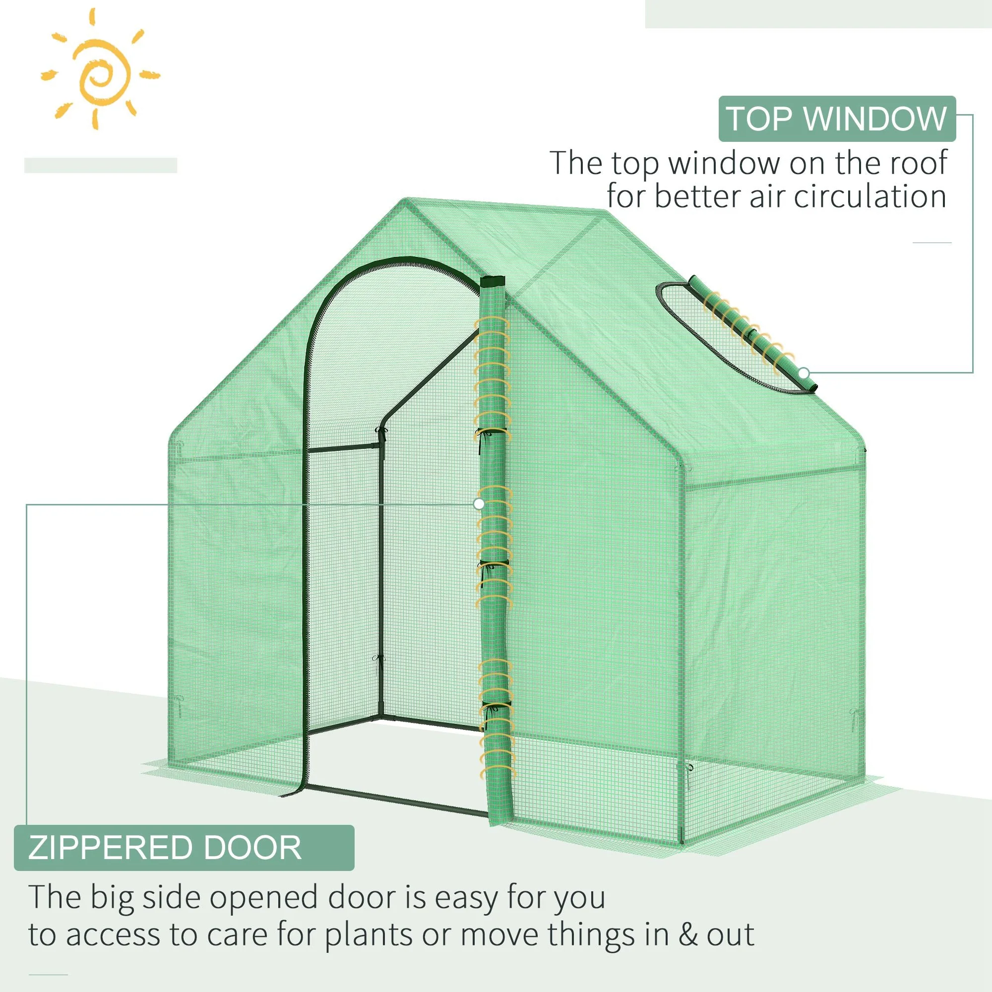 3.4x5.9ft Walk-In Greenhouse Outdoor Garden Plant Shelter w/ Steel Frame Window - Image 4