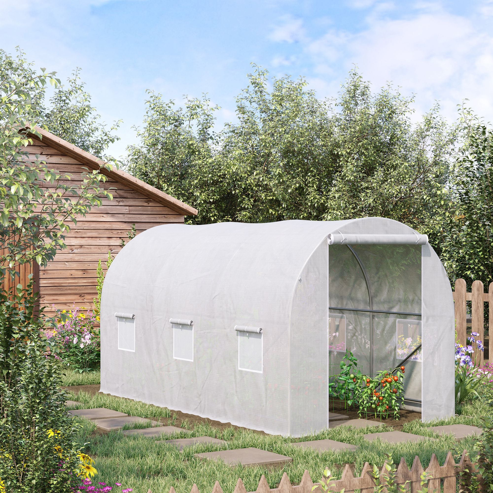 3.5 x 2 x 2 m Large Galvanised Steel Frame Outdoor Poly Tunnel Garden Walk-In Patio Greenhouse - White - Image 2