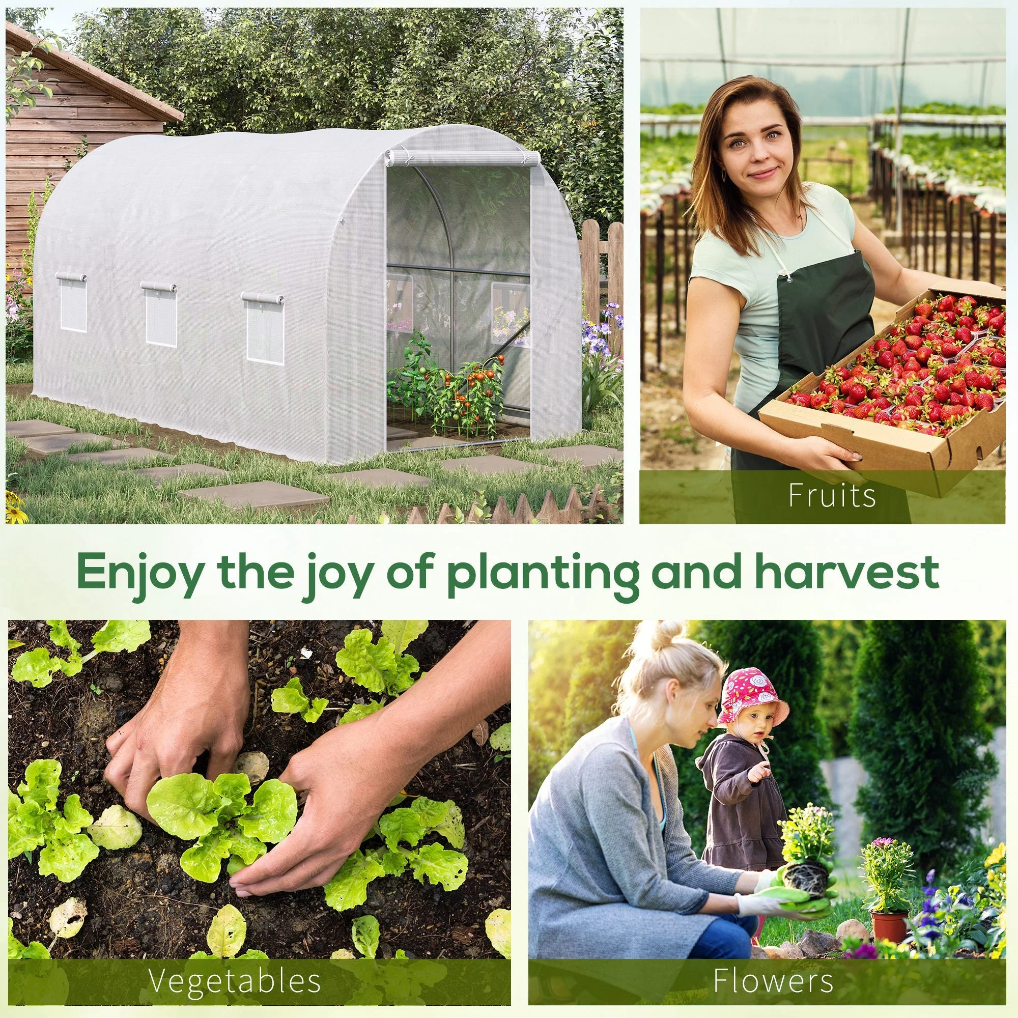3.5 x 2 x 2 m Large Galvanised Steel Frame Outdoor Poly Tunnel Garden Walk-In Patio Greenhouse - White - Image 6