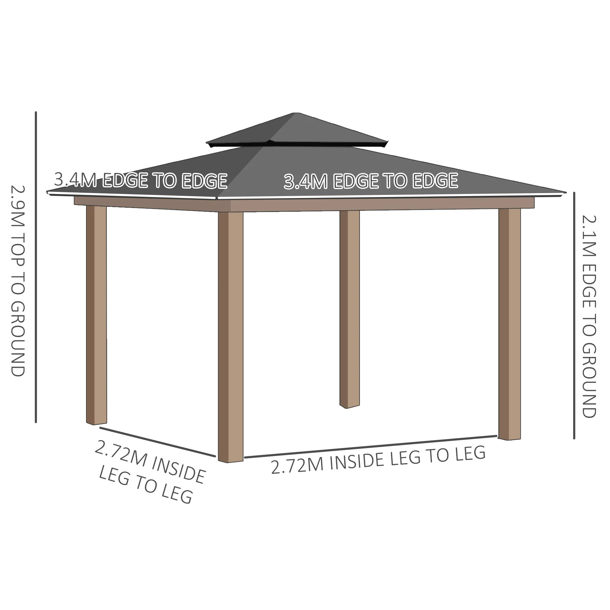 3.5 x 3.5m Outdoor Hardtop Gazebo Canopy with Two-tier Metal Roof and Solid Wood Frame Outdoor Patio Shelter for Patio - Image 3