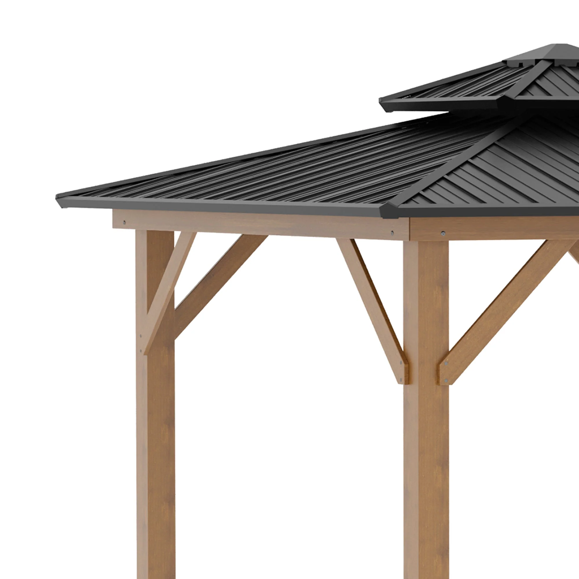 3.5 x 3.5m Outdoor Hardtop Gazebo Canopy with Two-tier Metal Roof and Solid Wood Frame Outdoor Patio Shelter for Patio - Image 7