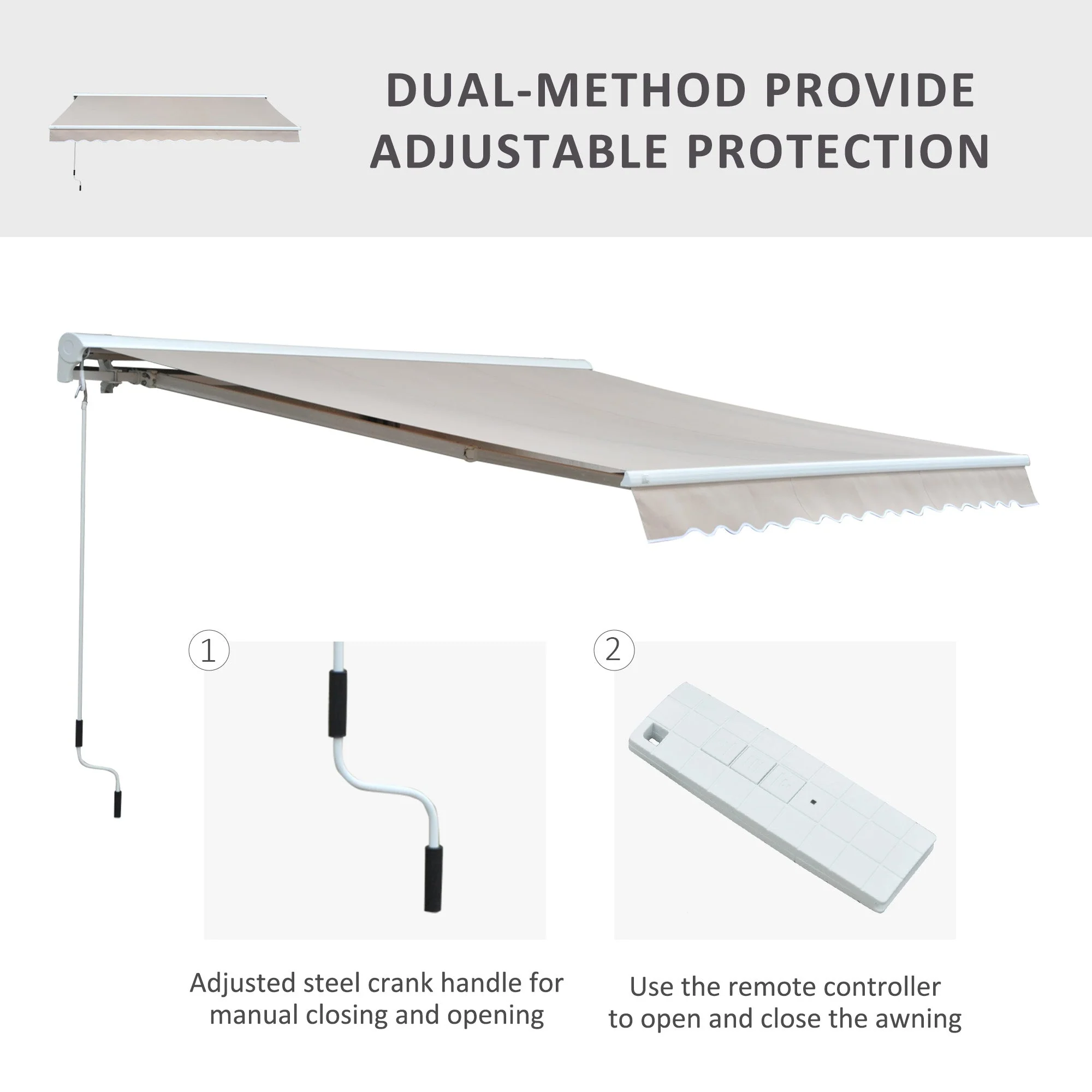 3.5Lx2.5M Retractable Manual/Electric Awning-Cream White/White - Image 4