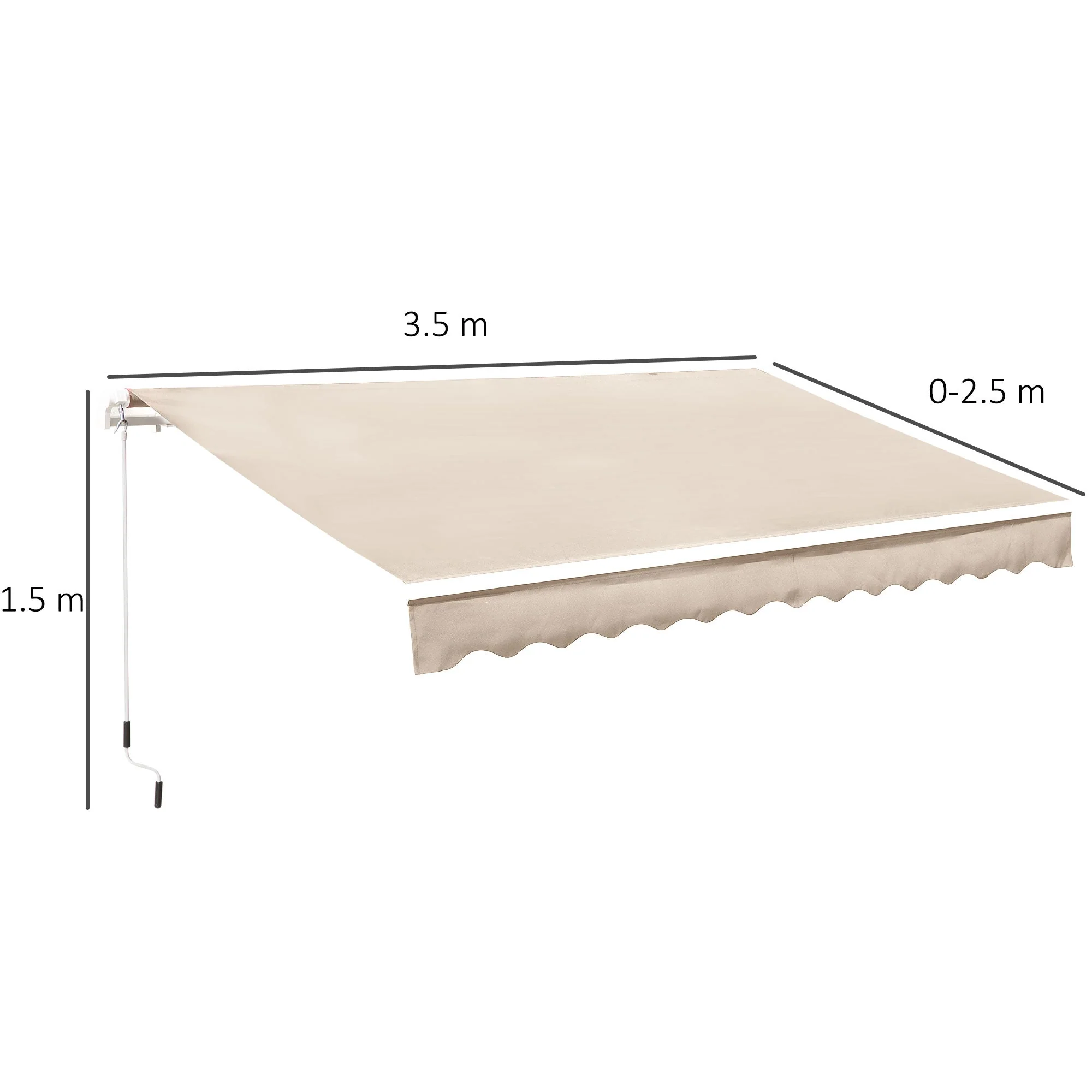3.5M x 2.5M Manual Awning Canopy Retractable Sun Shade Shelter for Garden Patio - Image 3