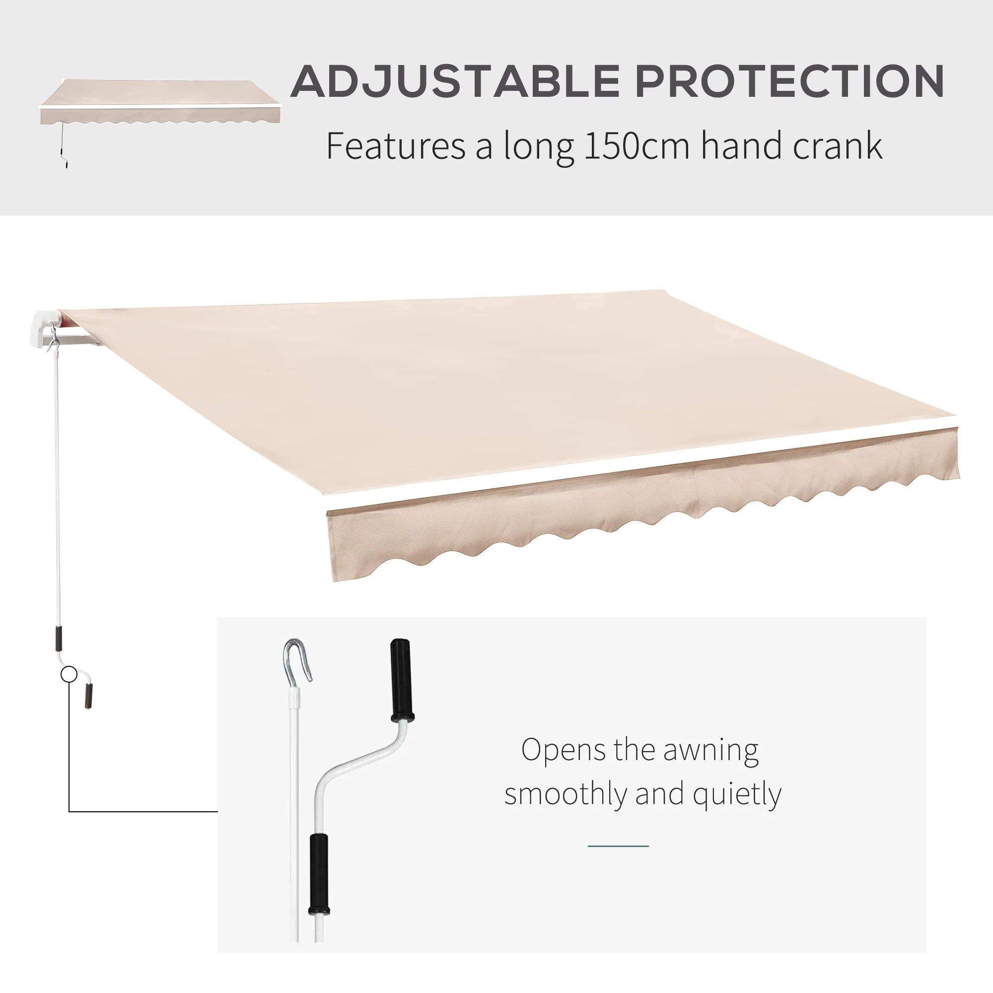 3.5M x 2.5M Manual Awning Canopy Retractable Sun Shade Shelter for Garden Patio - Image 4