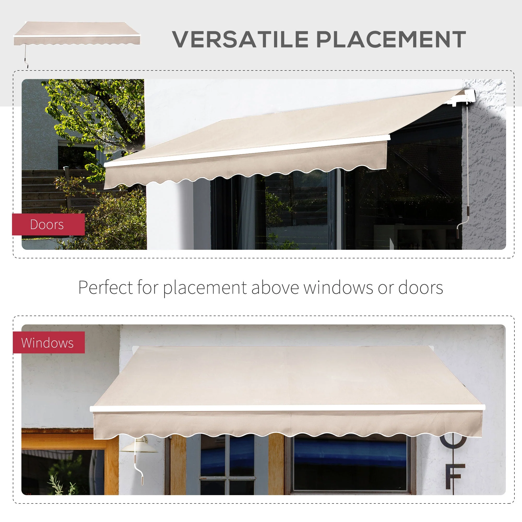 3.5M x 2.5M Manual Awning Canopy Retractable Sun Shade Shelter for Garden Patio - Image 5