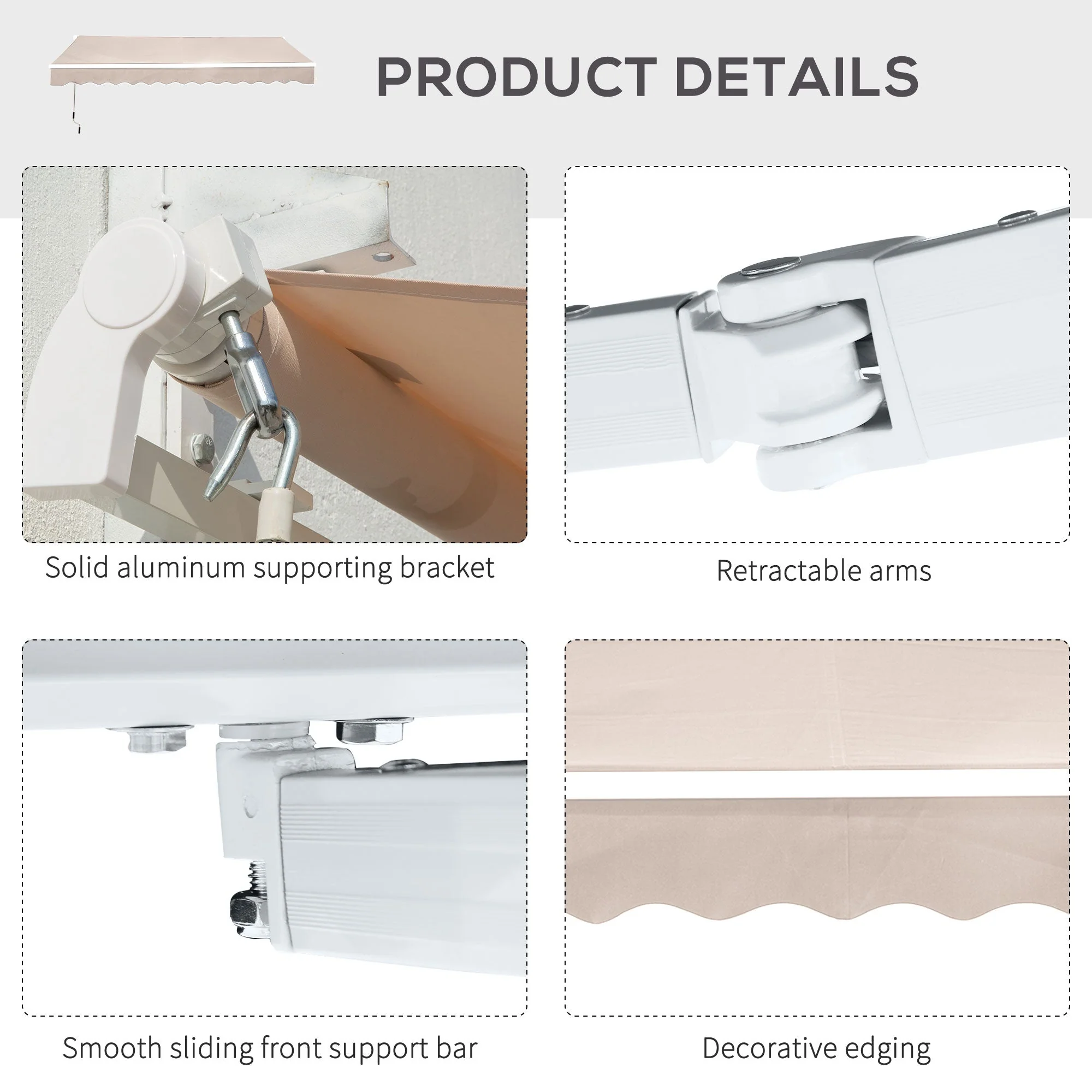 3.5M x 2.5M Manual Awning Canopy Retractable Sun Shade Shelter for Garden Patio - Image 7