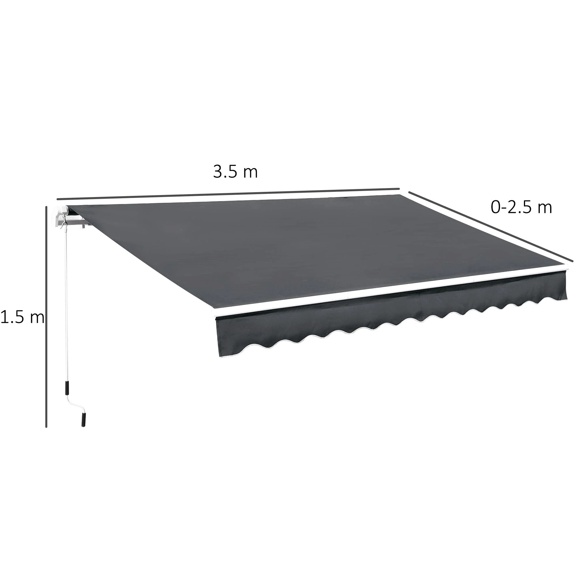 3.5M x 2.5M Manual Awning Canopy Retractable Sun Shade Shelter for Garden Patio - Image 3