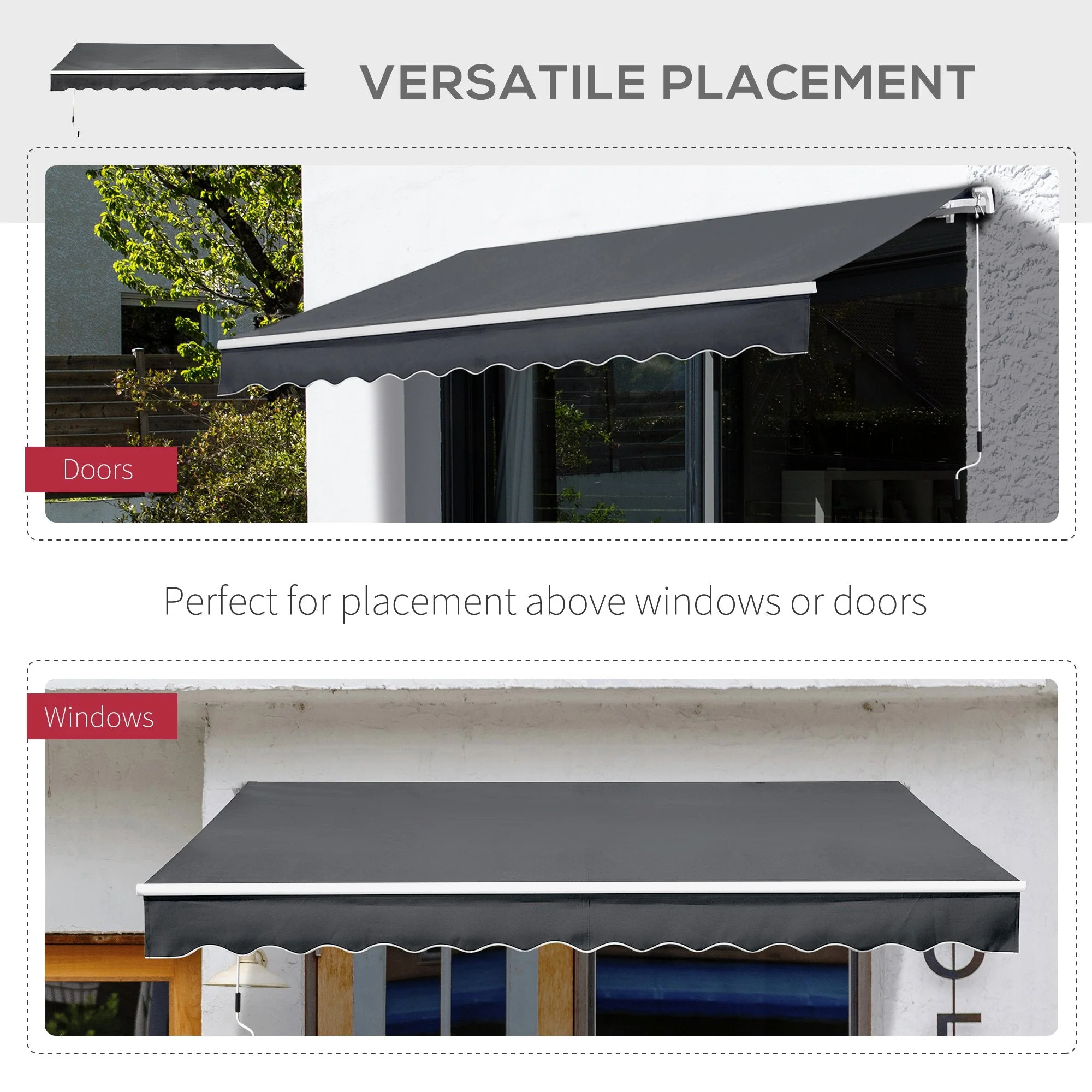 3.5M x 2.5M Manual Awning Canopy Retractable Sun Shade Shelter for Garden Patio - Image 6