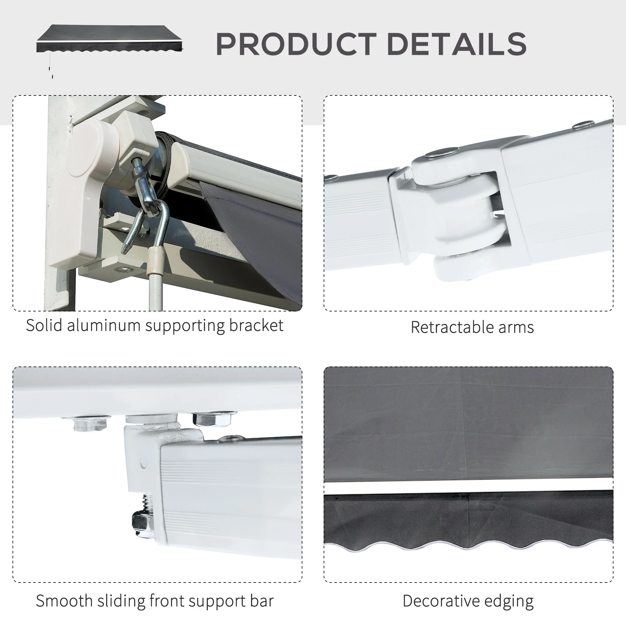 3.5M x 2.5M Manual Awning Canopy Retractable Sun Shade Shelter for Garden Patio - Image 7