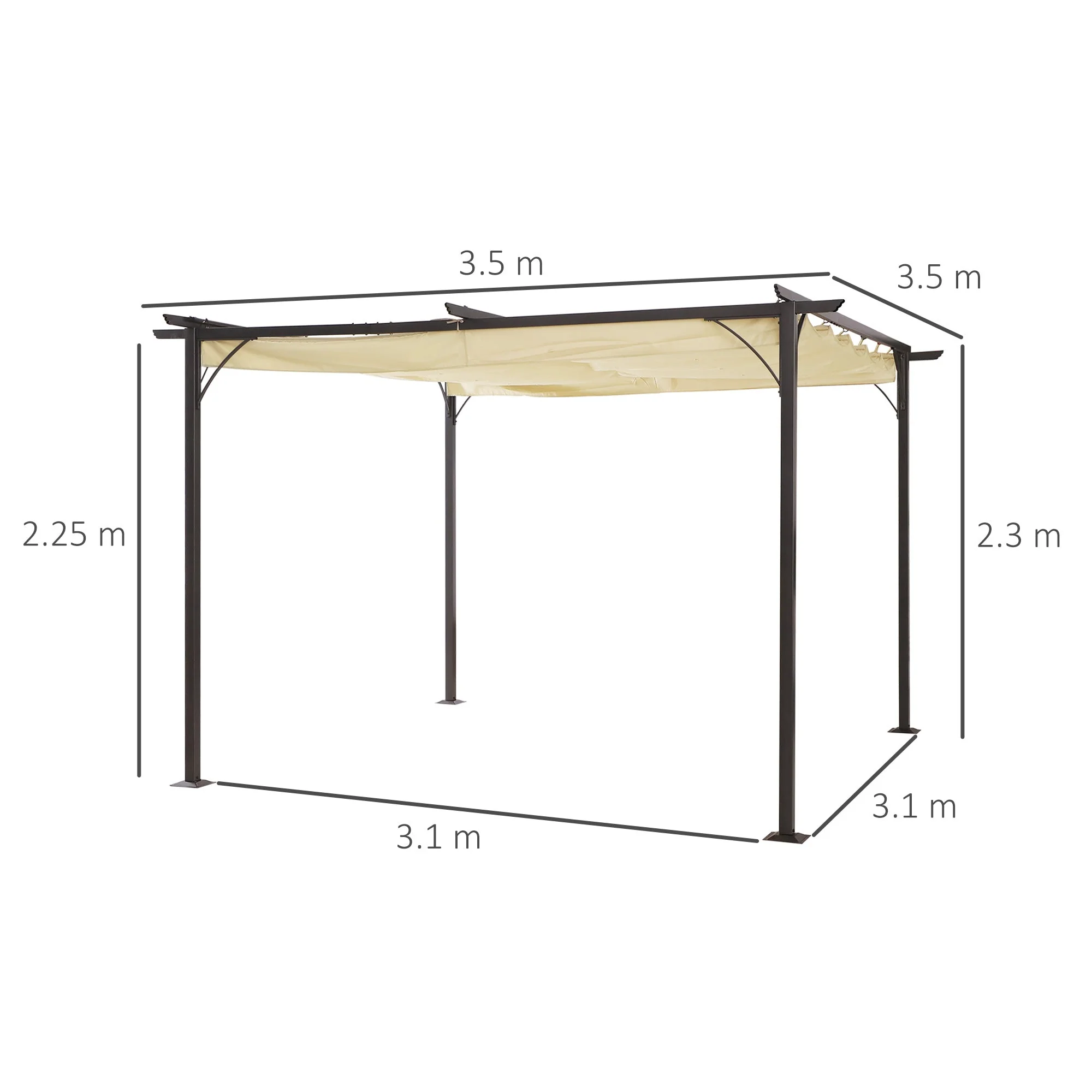 3.5M X 3.5M Metal Pergola Gazebo Awning Retractable Canopy Outdoor Garden Sun Shade Shelter Marquee Party BBQ - Image 3
