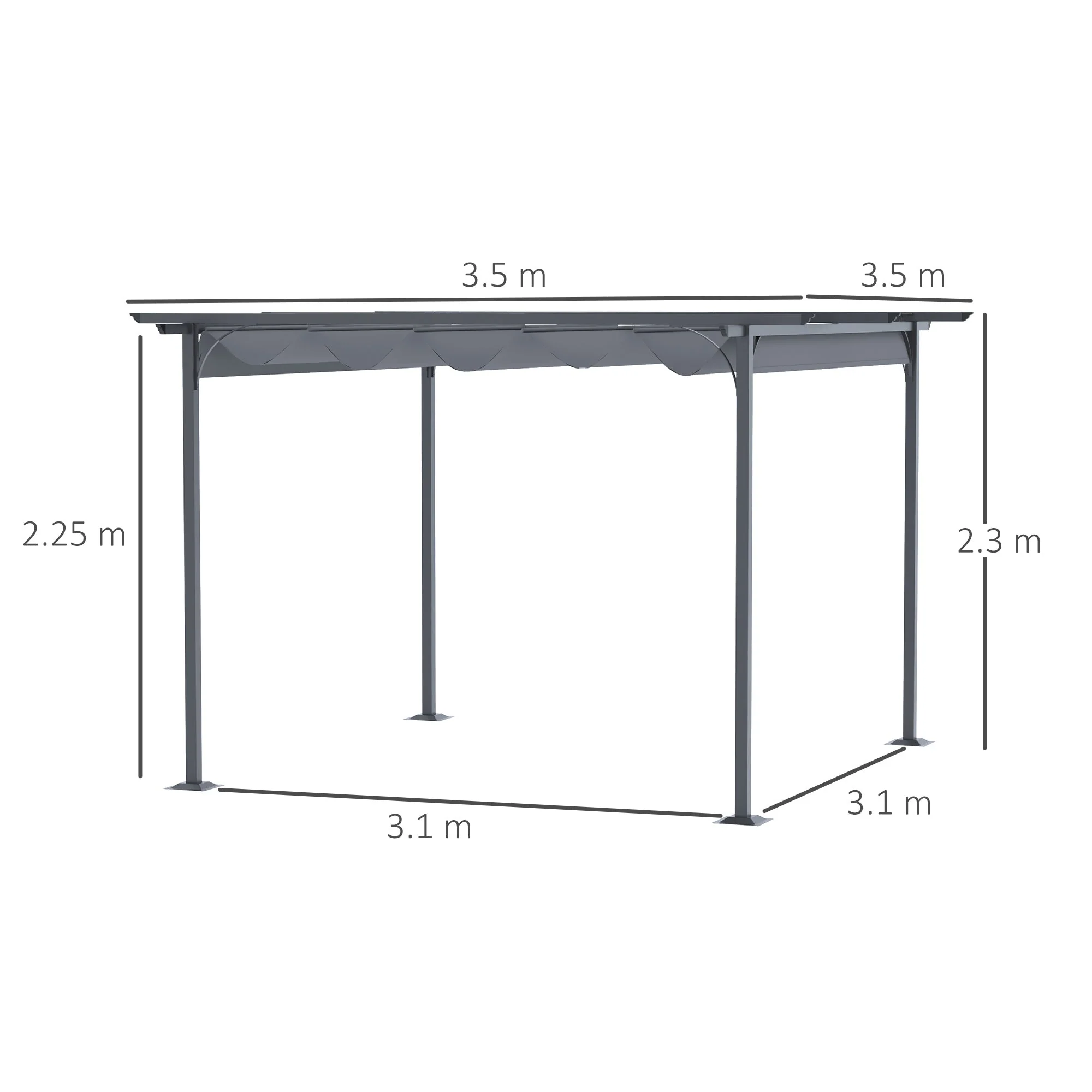 3.5M X 3.5M Metal Pergola Gazebo Awning Retractable Canopy Outdoor Garden Sun Shade Shelter Marquee Party BBQ - Image 3
