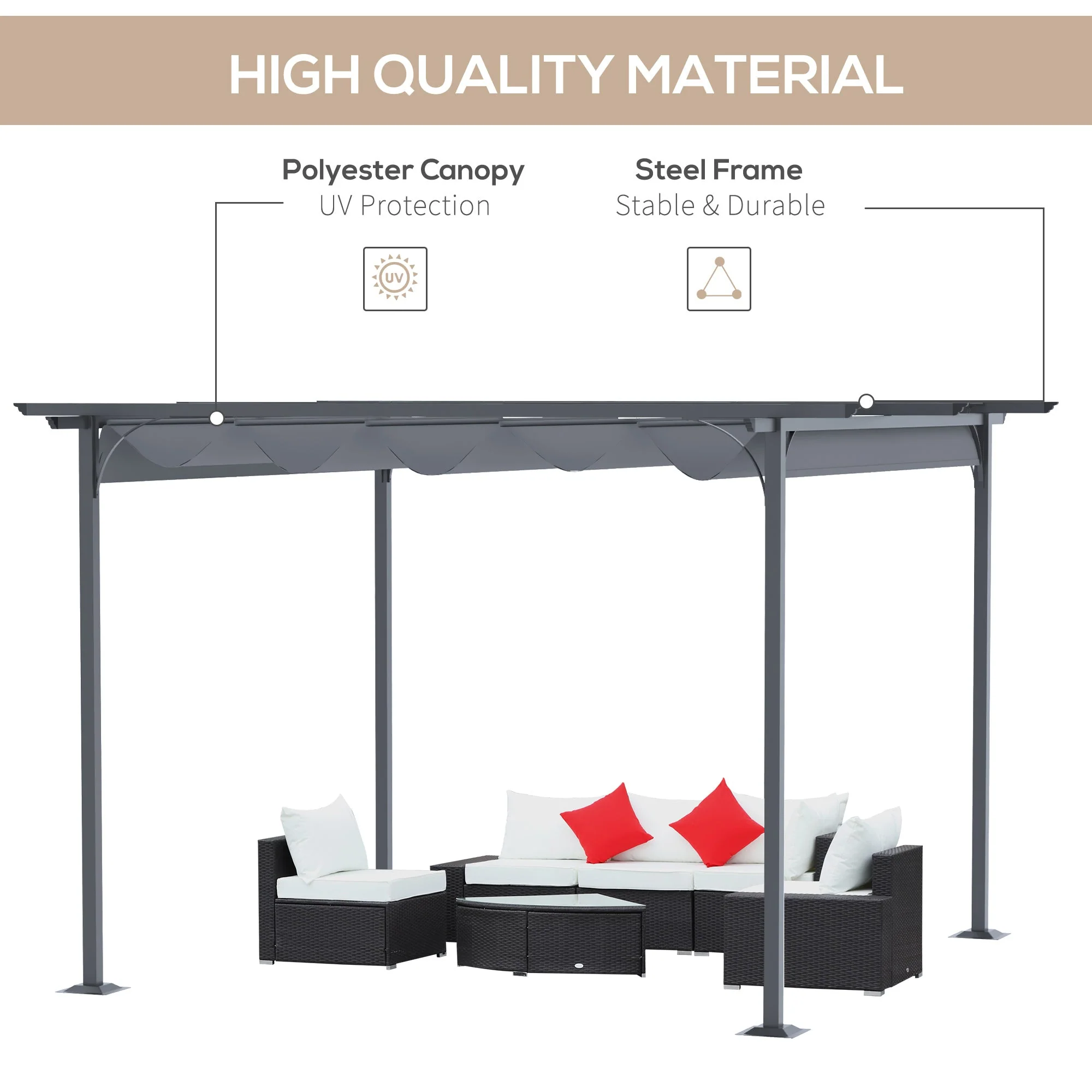 3.5M X 3.5M Metal Pergola Gazebo Awning Retractable Canopy Outdoor Garden Sun Shade Shelter Marquee Party BBQ - Image 4