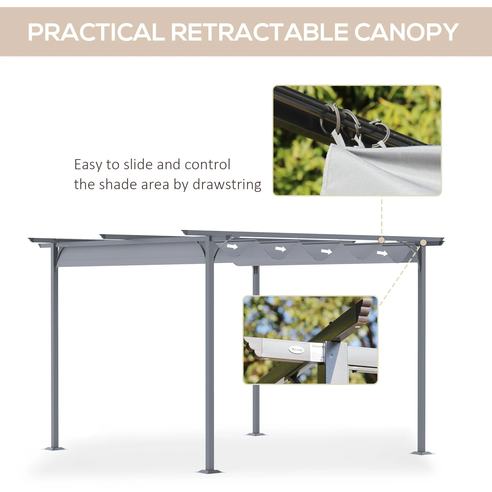 3.5M X 3.5M Metal Pergola Gazebo Awning Retractable Canopy Outdoor Garden Sun Shade Shelter Marquee Party BBQ - Image 5
