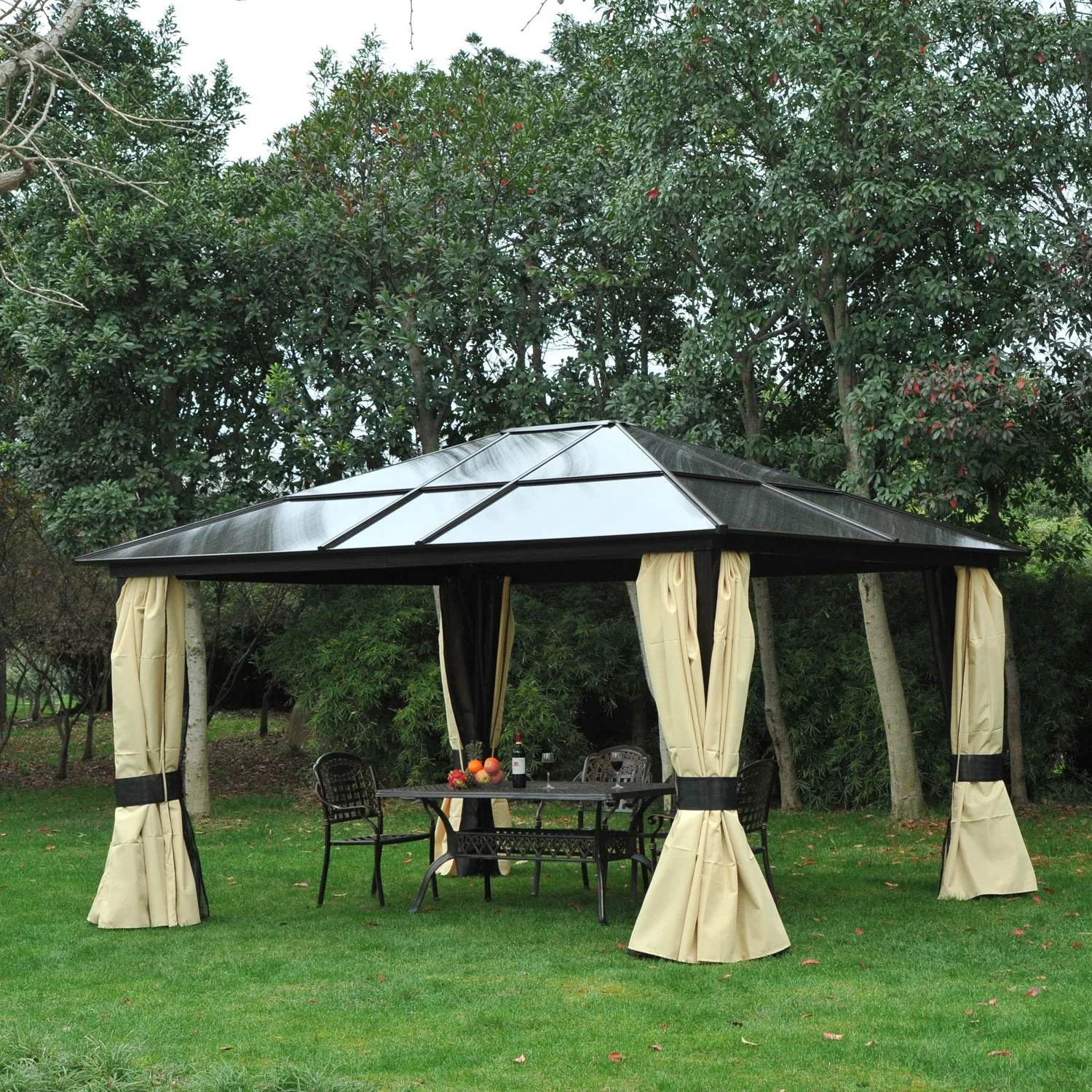 3.6 x 4m Hardtop Gazebo Canopy with Polycarbonate Roof and Aluminium Frame - Image 2