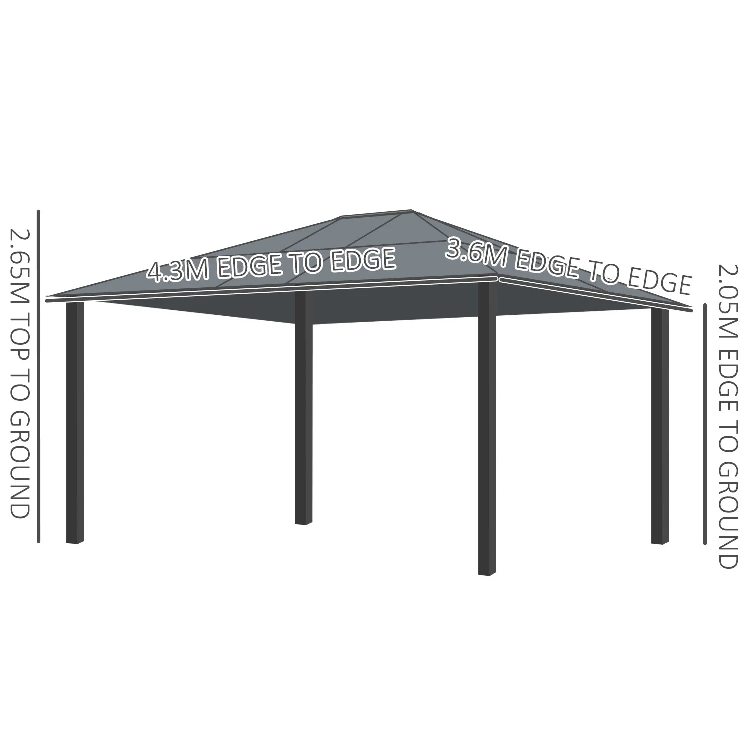3.6 x 4m Hardtop Gazebo Canopy with Polycarbonate Roof and Aluminium Frame - Image 3