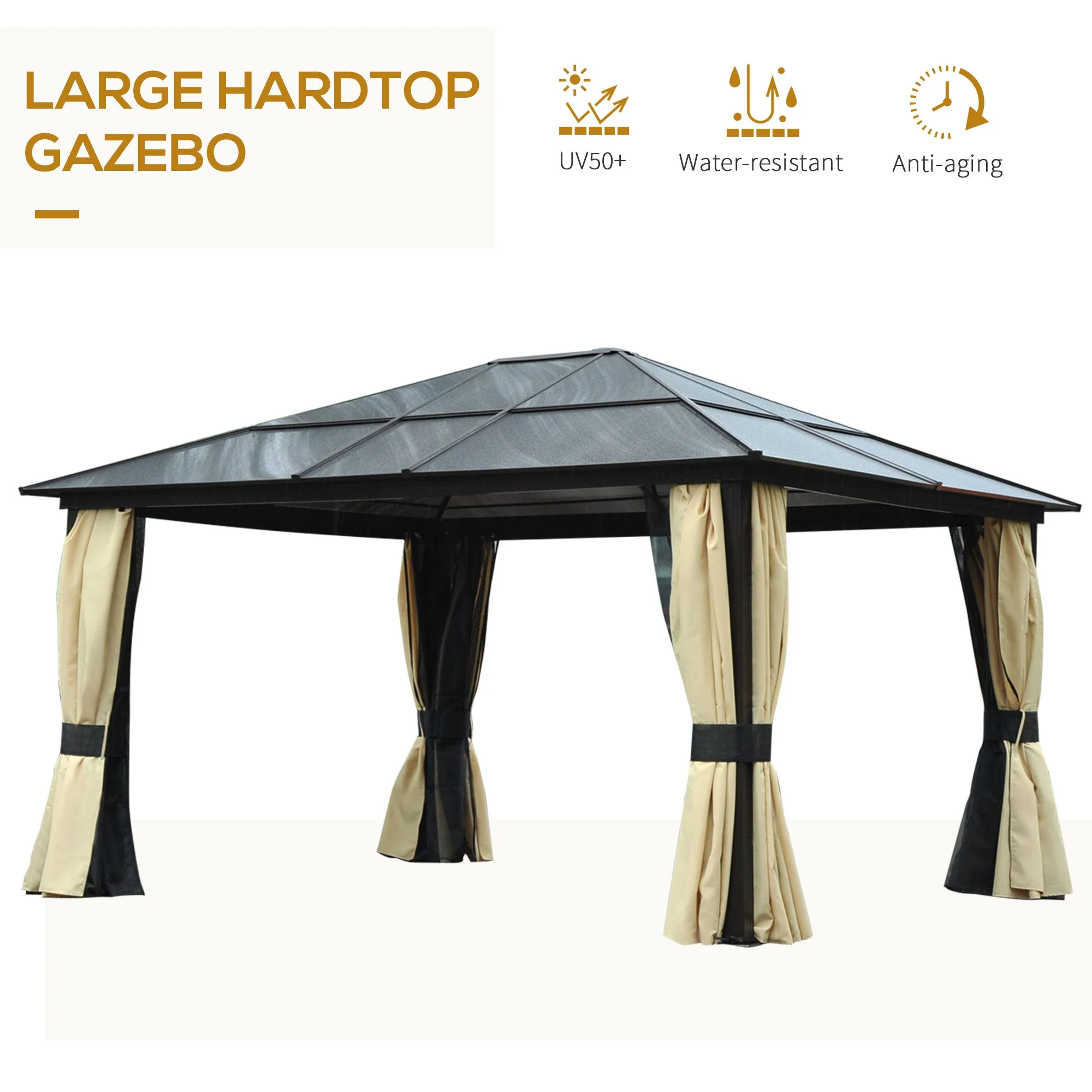 3.6 x 4m Hardtop Gazebo Canopy with Polycarbonate Roof and Aluminium Frame - Image 4