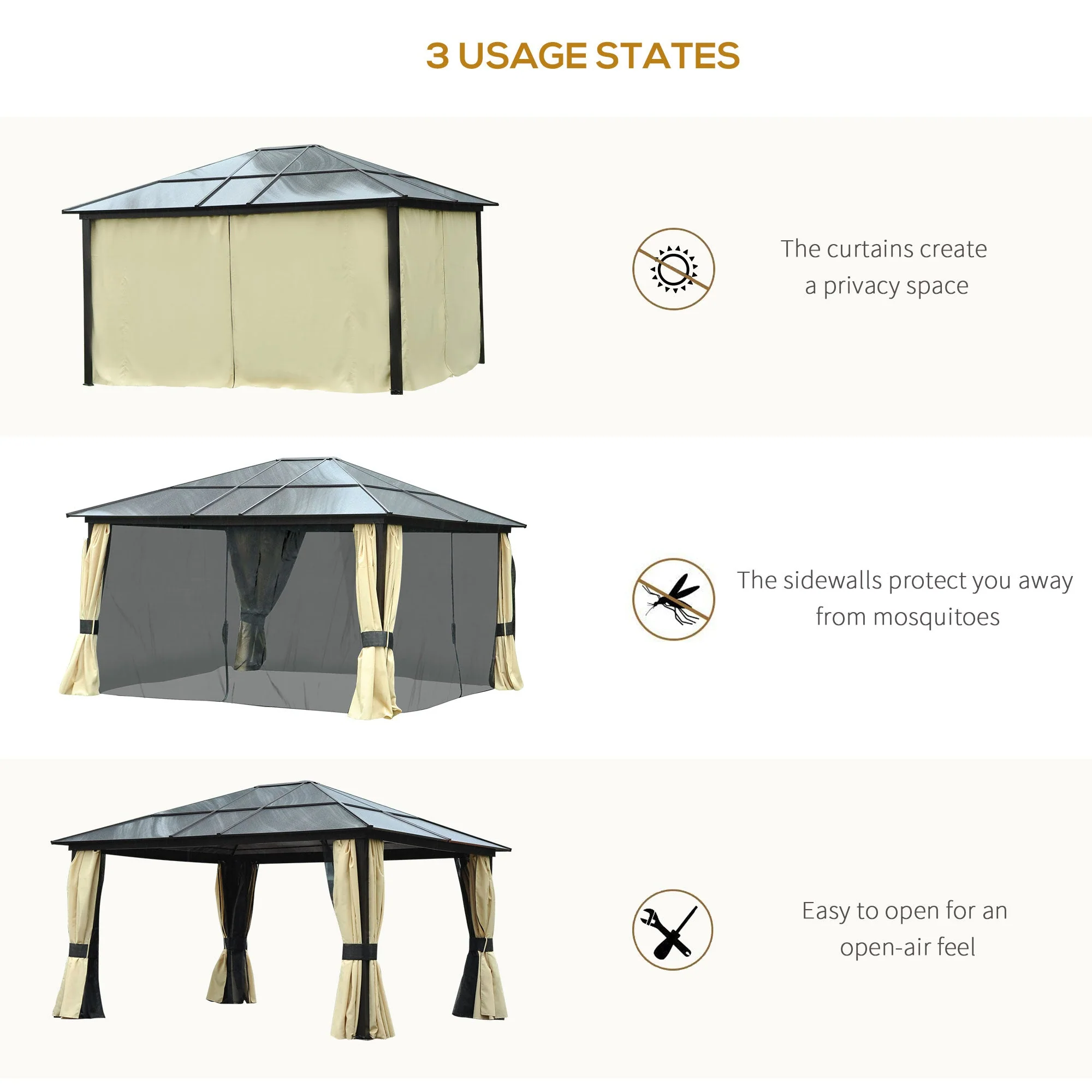 3.6 x 4m Hardtop Gazebo Canopy with Polycarbonate Roof and Aluminium Frame - Image 7