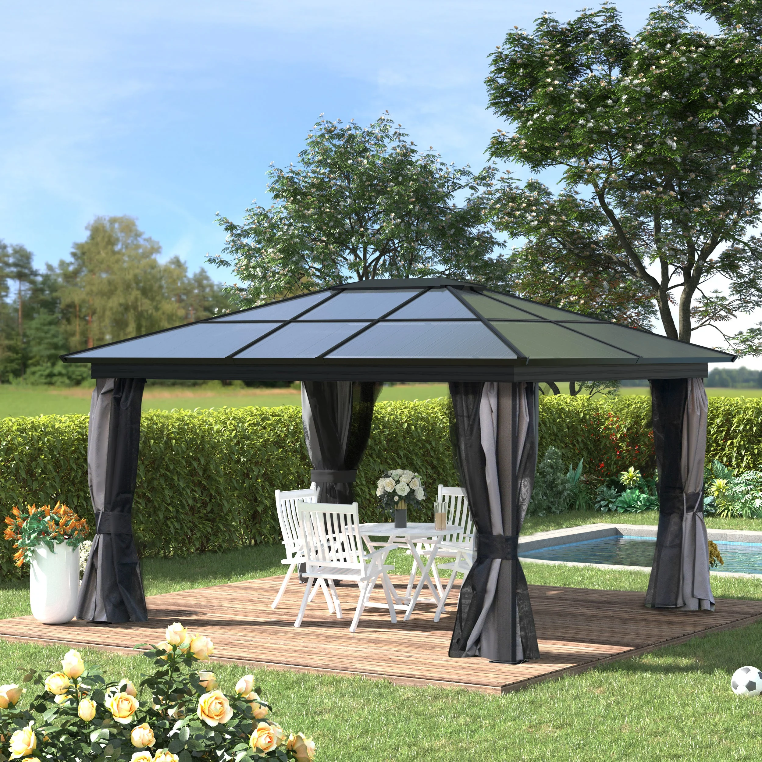 3.6 x 4m Hardtop Gazebo with UV Resistant Polycarbonate Roof & Aluminium Frame - Image 2
