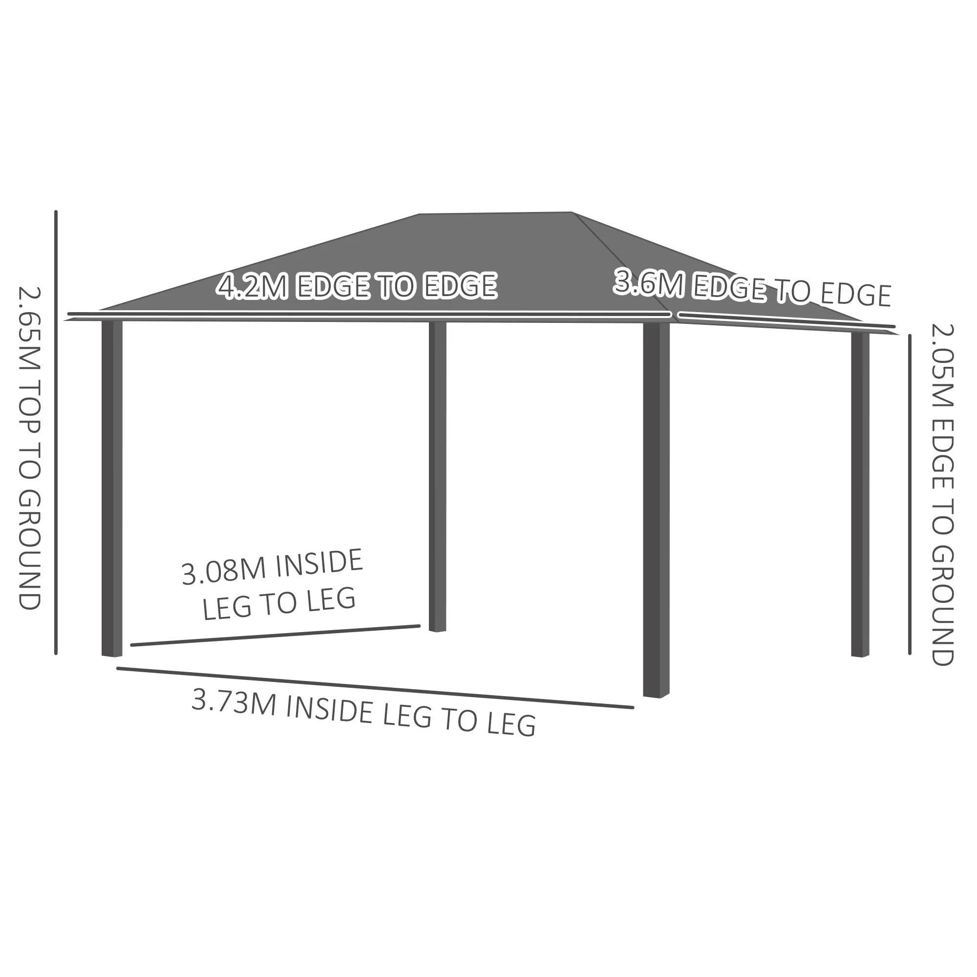 3.6 x 4m Hardtop Gazebo with UV Resistant Polycarbonate Roof & Aluminium Frame - Image 3