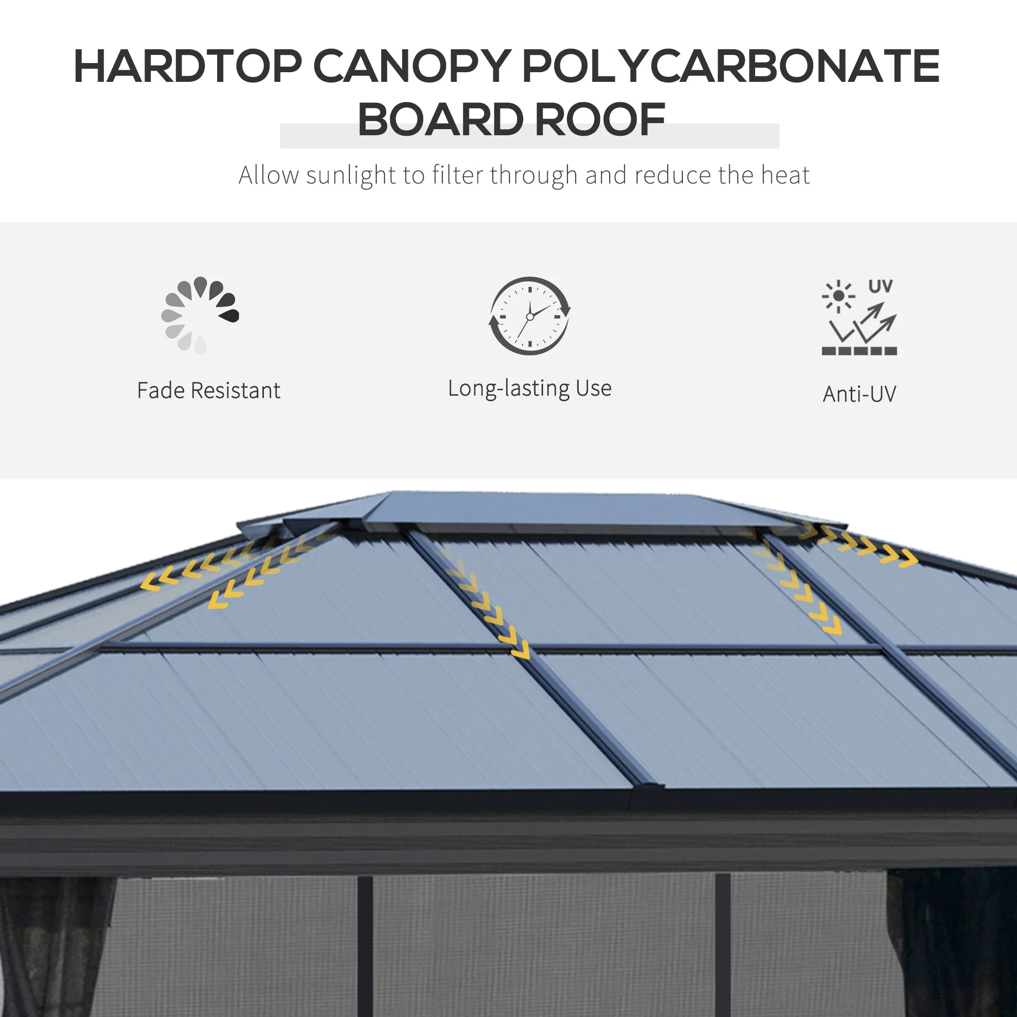 3.6 x 4m Hardtop Gazebo with UV Resistant Polycarbonate Roof & Aluminium Frame - Image 4