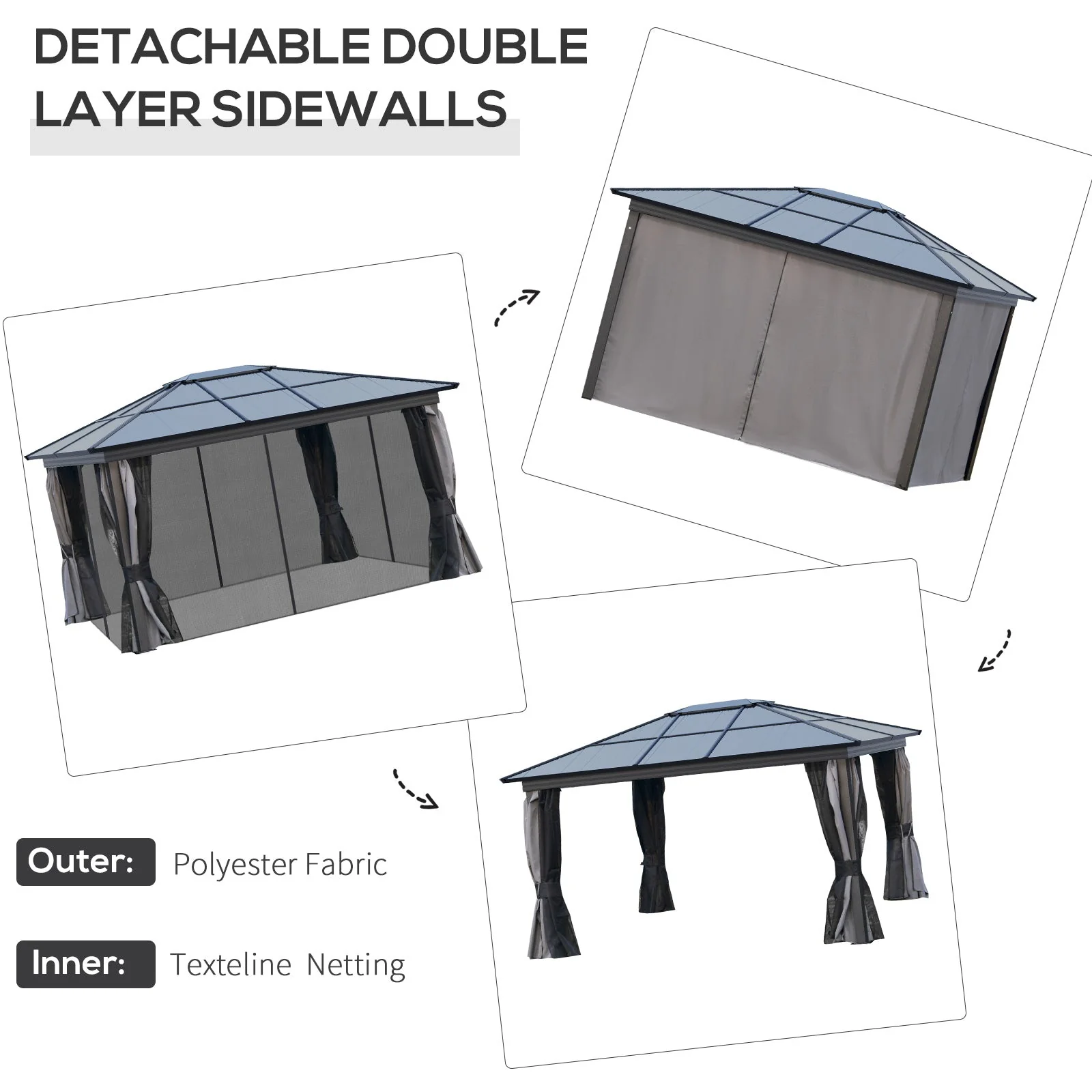 3.6 x 4m Hardtop Gazebo with UV Resistant Polycarbonate Roof & Aluminium Frame - Image 5