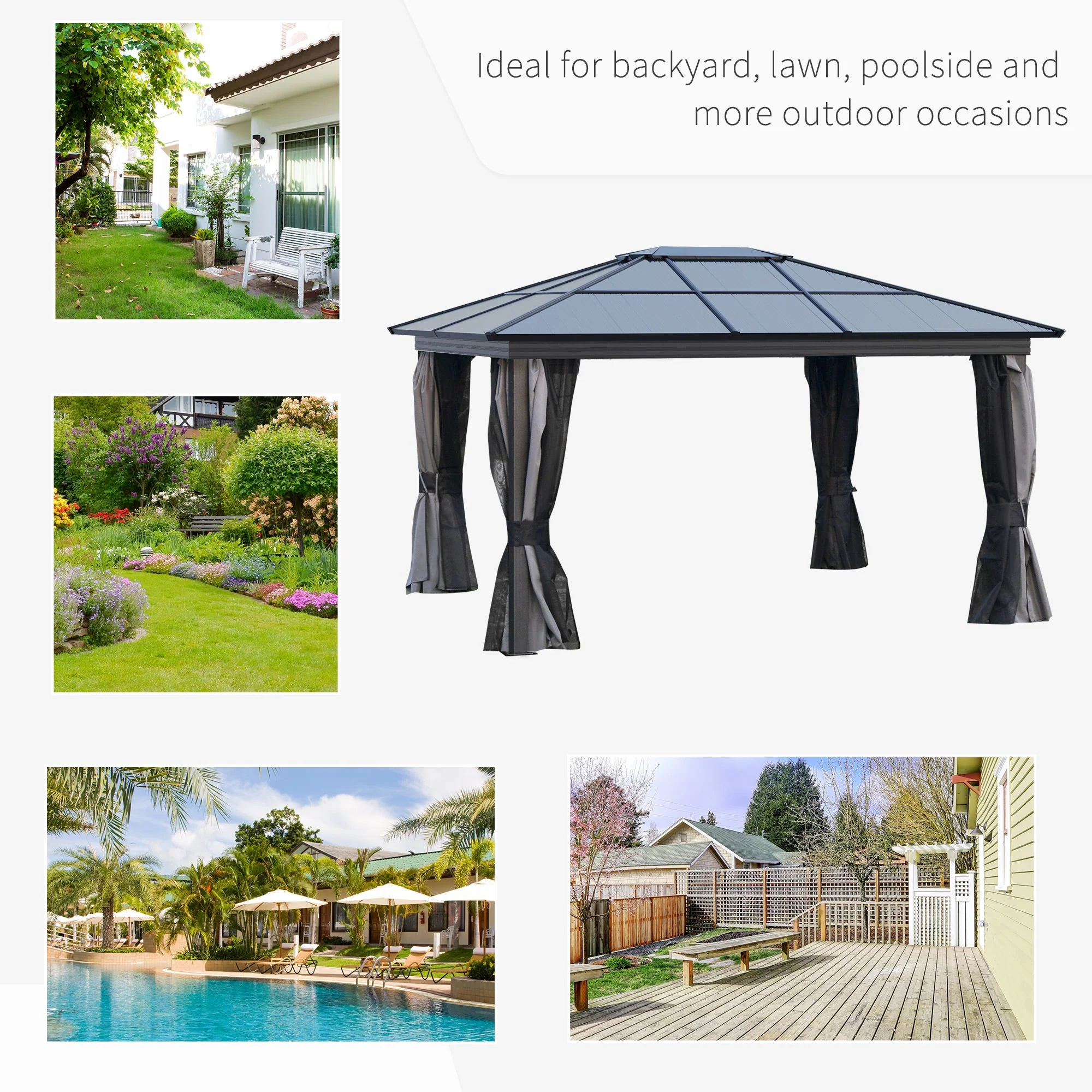 3.6 x 4m Hardtop Gazebo with UV Resistant Polycarbonate Roof & Aluminium Frame - Image 7