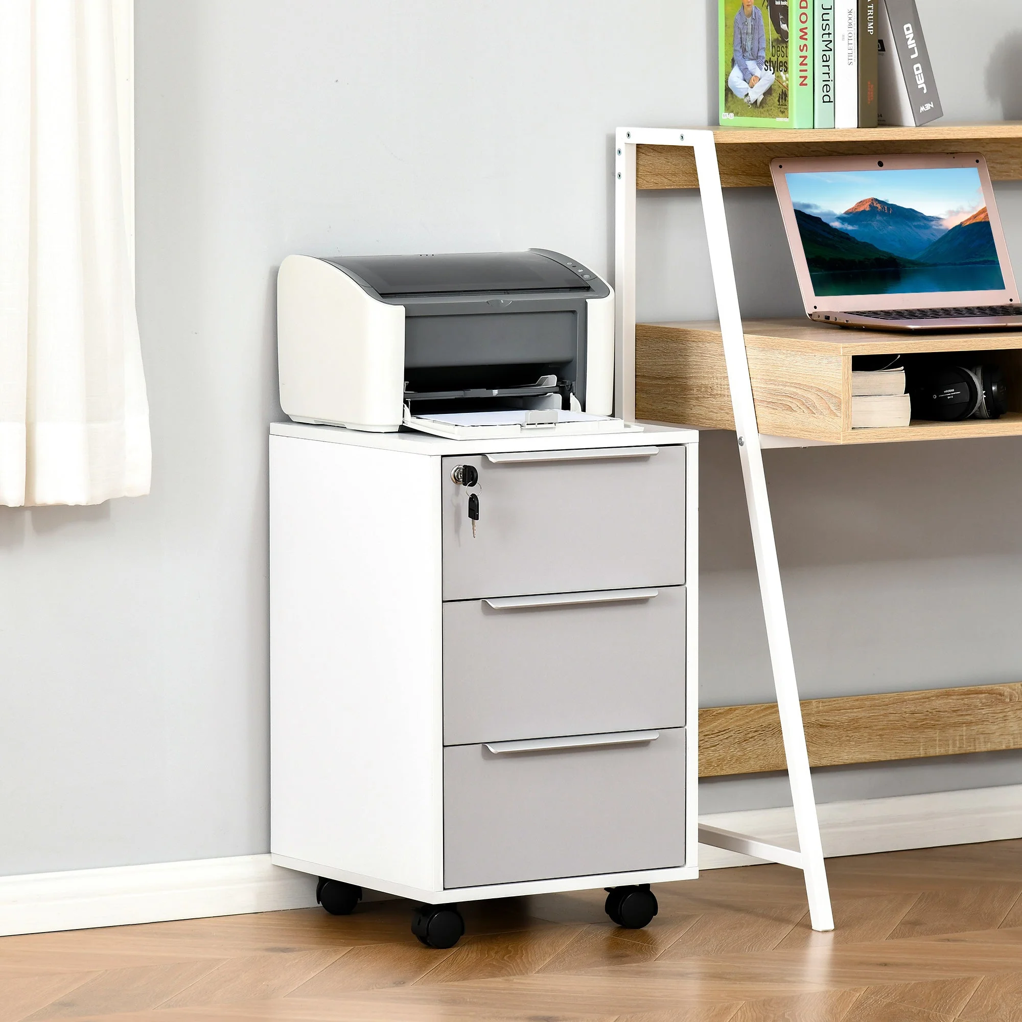 3-Drawer Locking File Cabinet Mobile Chest of Drawers Side Table on Wheels - Image 2