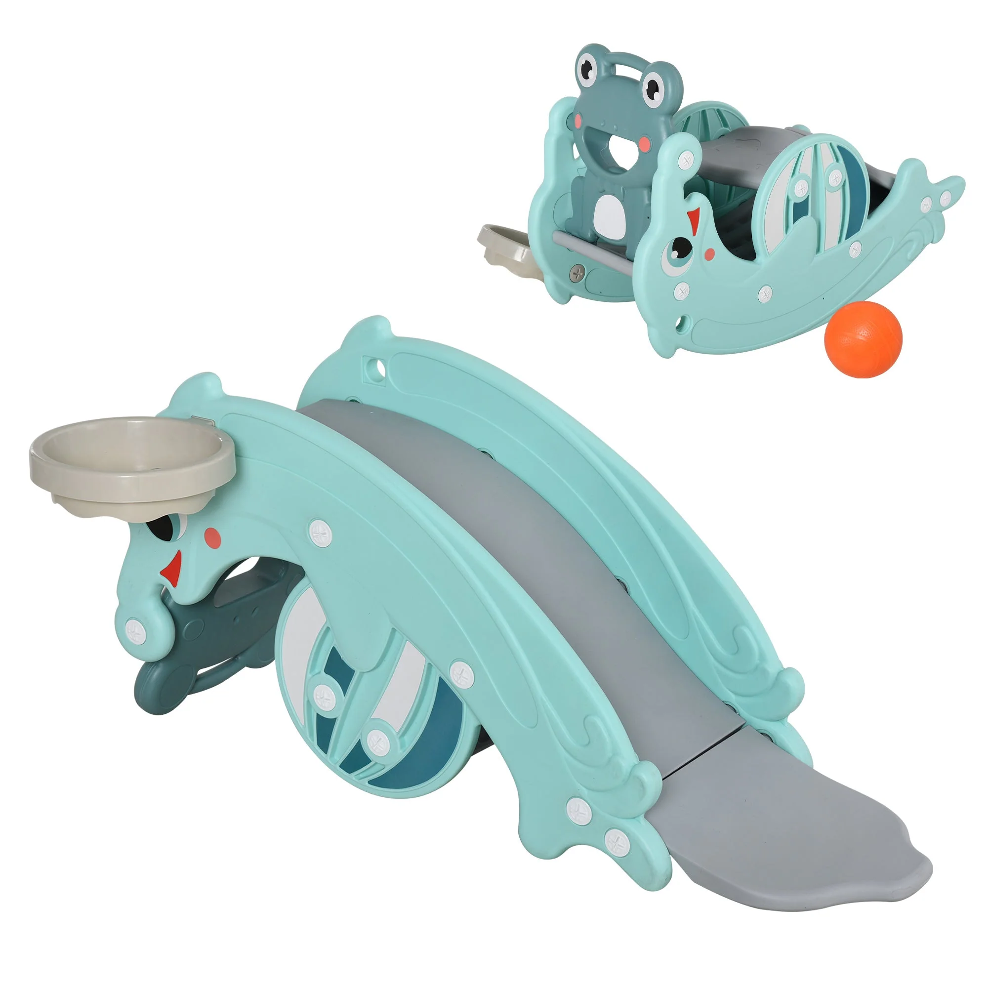 3-in-1 Baby Rocking Horse Portable Slide Basketball Hoop Equipment Indoor Outdoor Playground Toy - Image 2