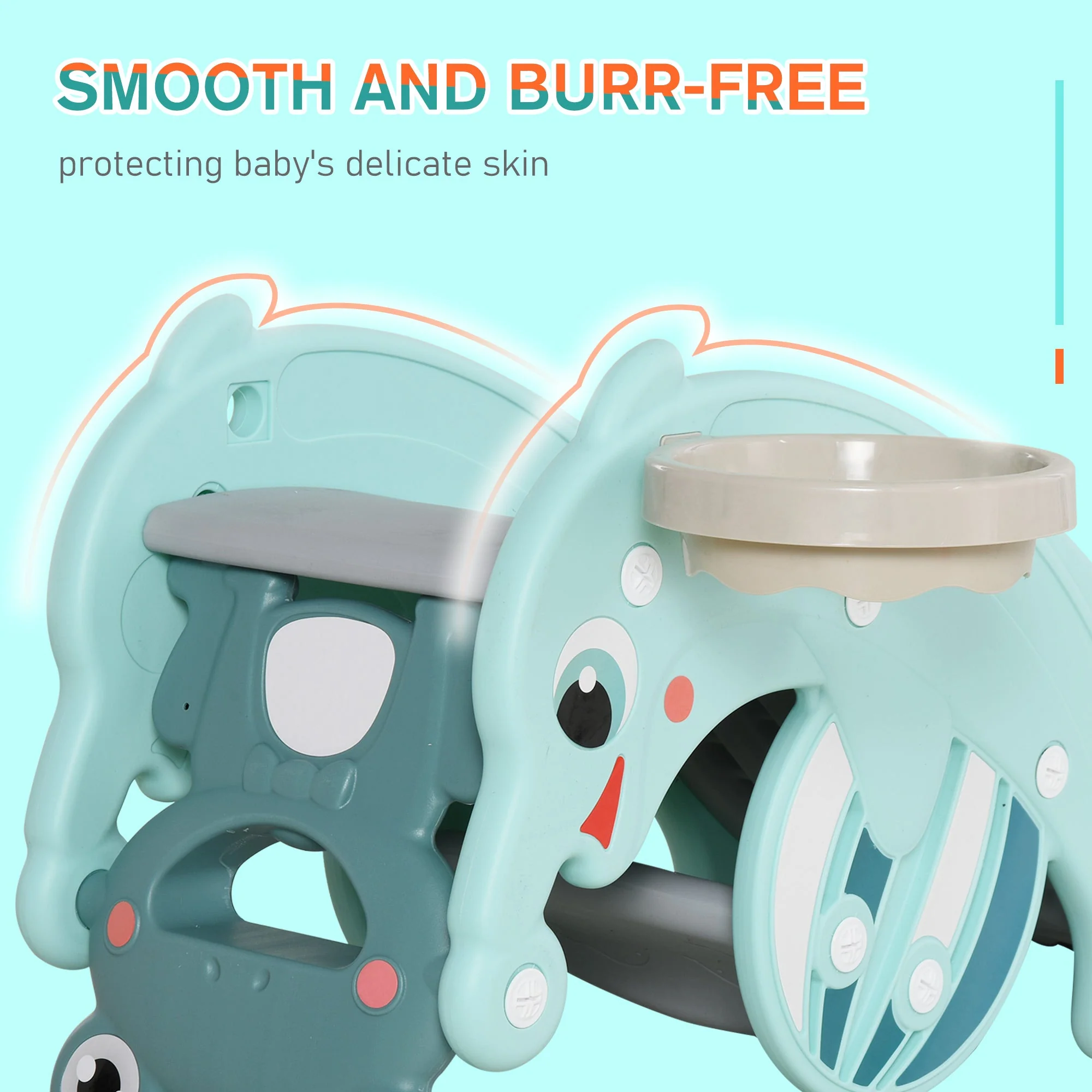 3-in-1 Baby Rocking Horse Portable Slide Basketball Hoop Equipment Indoor Outdoor Playground Toy - Image 5