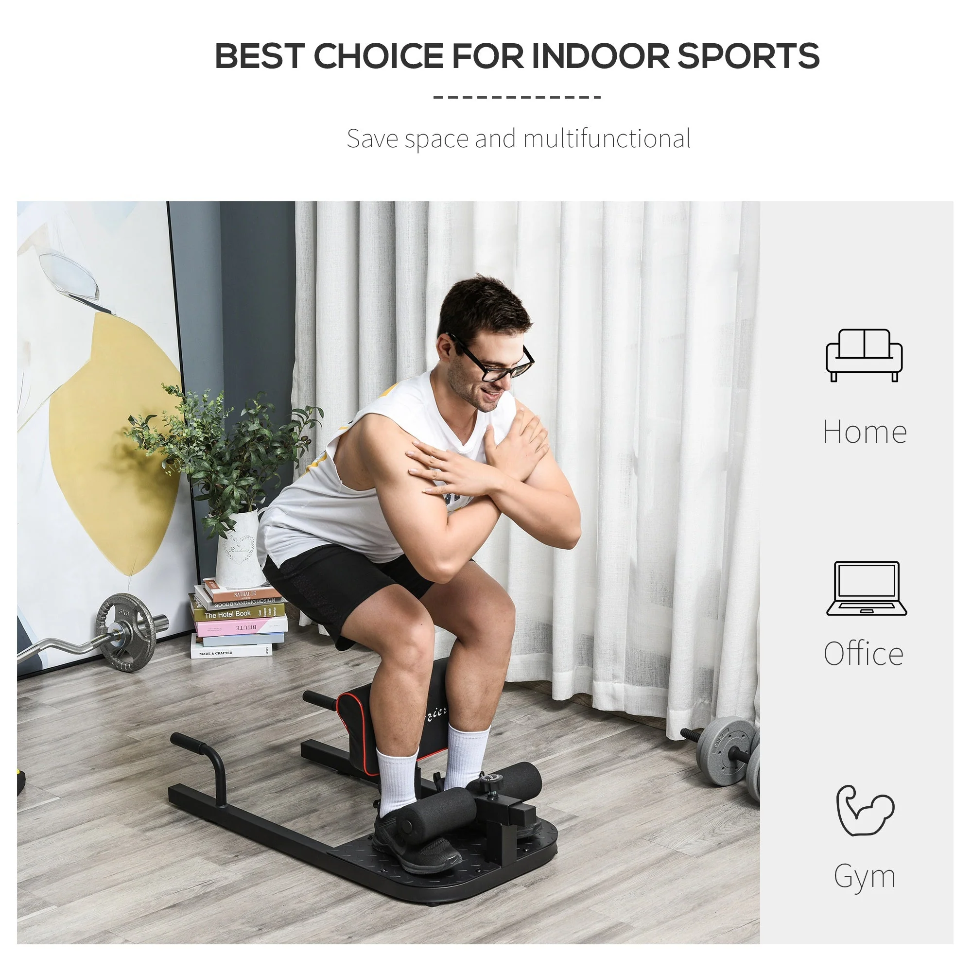 3-in-1 Full Body Workout Ergonomic Squat Machine Fitness Body Exercise Machine Black - Image 6