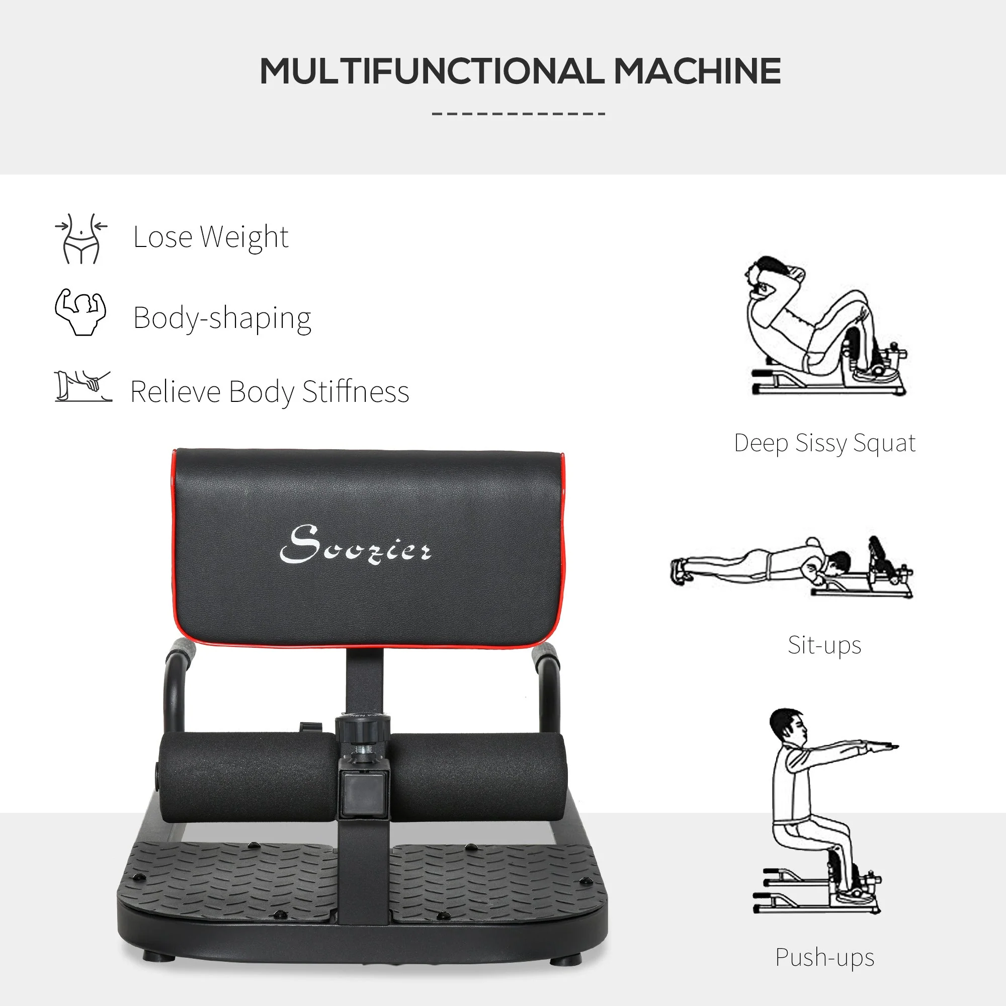 3-in-1 Full Body Workout Ergonomic Squat Machine Fitness Body Exercise Machine Black - Image 7
