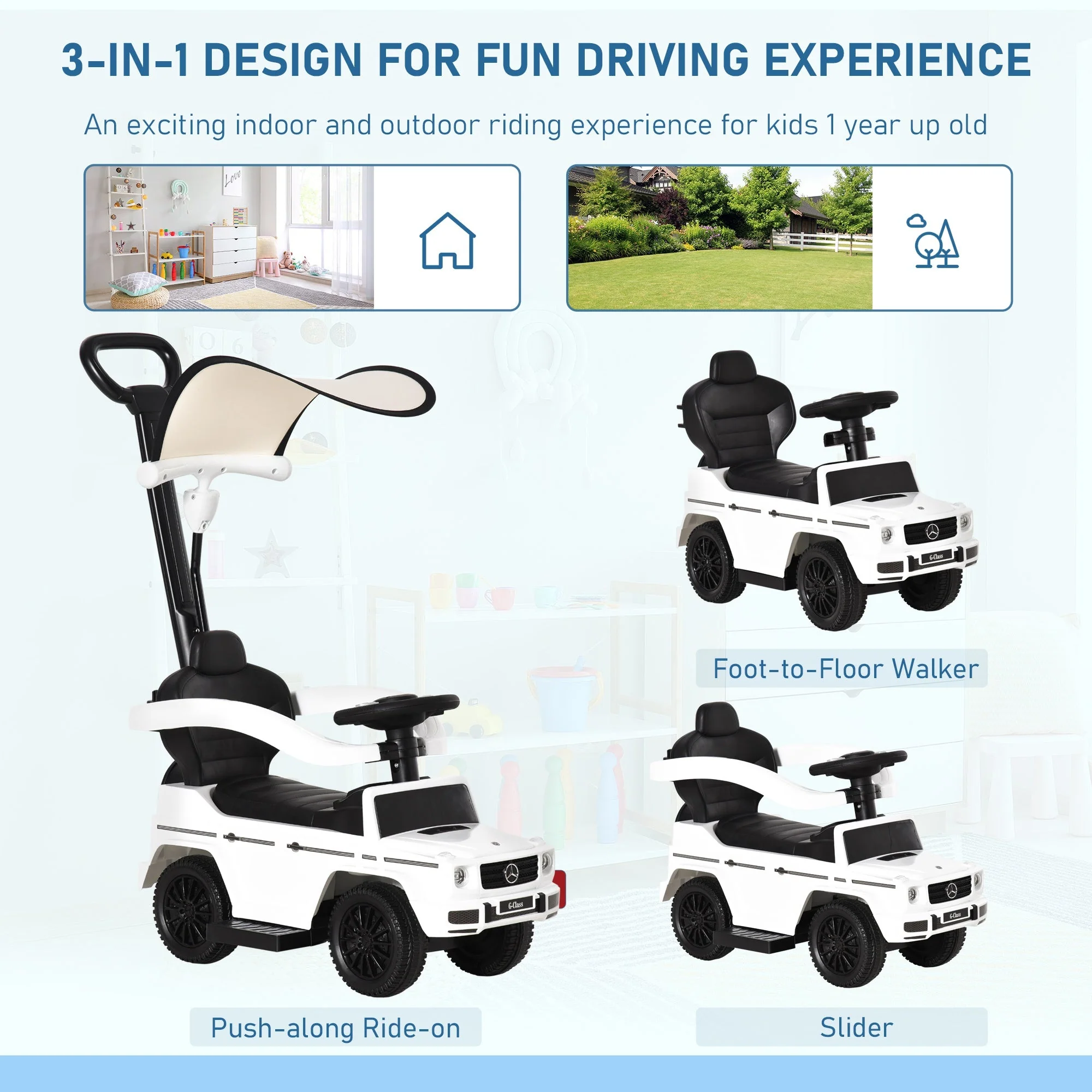 3 in 1 Kids Children Ride on Push Car Toddler Sliding Car G350 Licensed Walker Foot to Floor Slider Push-Along with Horn Steering Wheel NO POWER Manual - Image 4