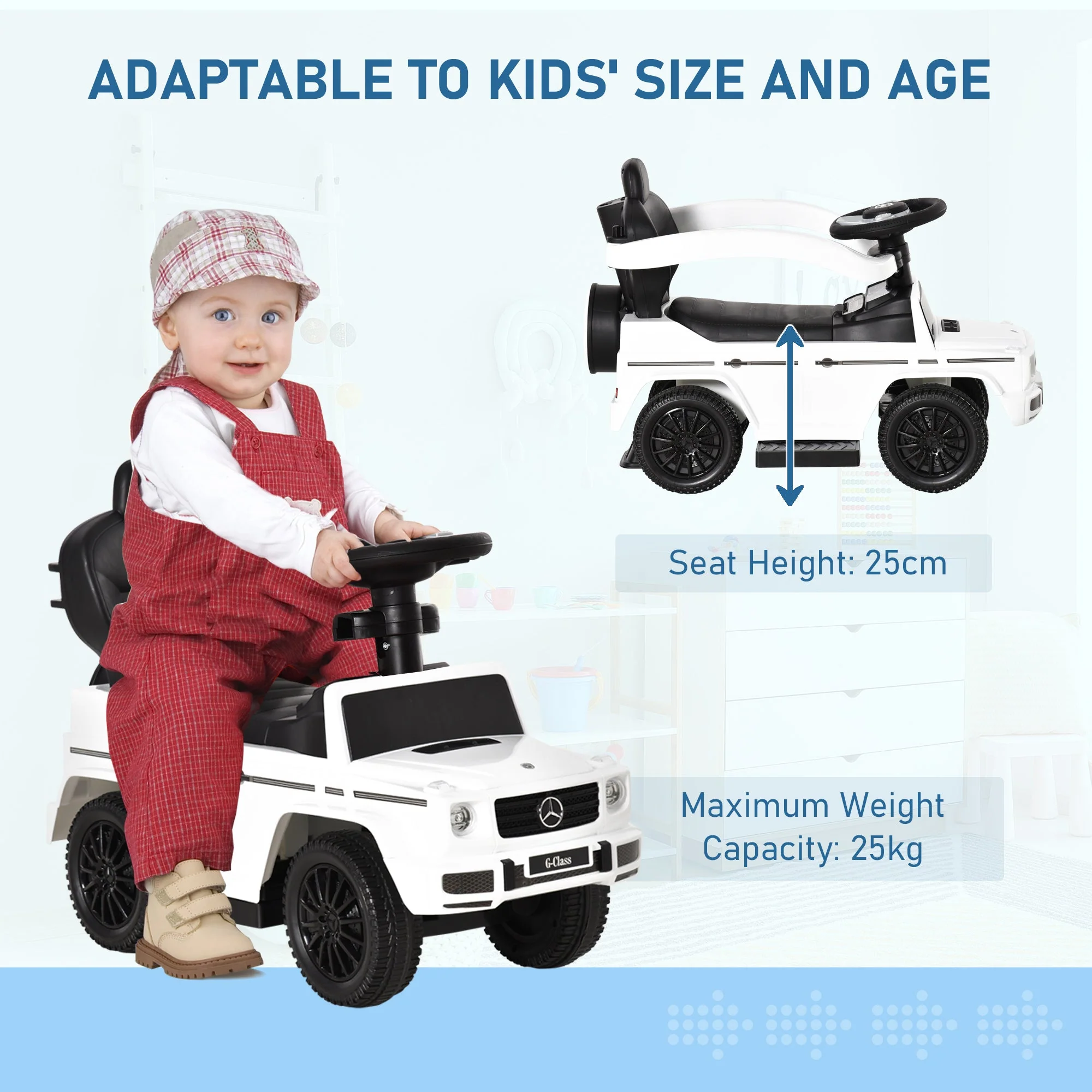 3 in 1 Kids Children Ride on Push Car Toddler Sliding Car G350 Licensed Walker Foot to Floor Slider Push-Along with Horn Steering Wheel NO POWER Manual - Image 7