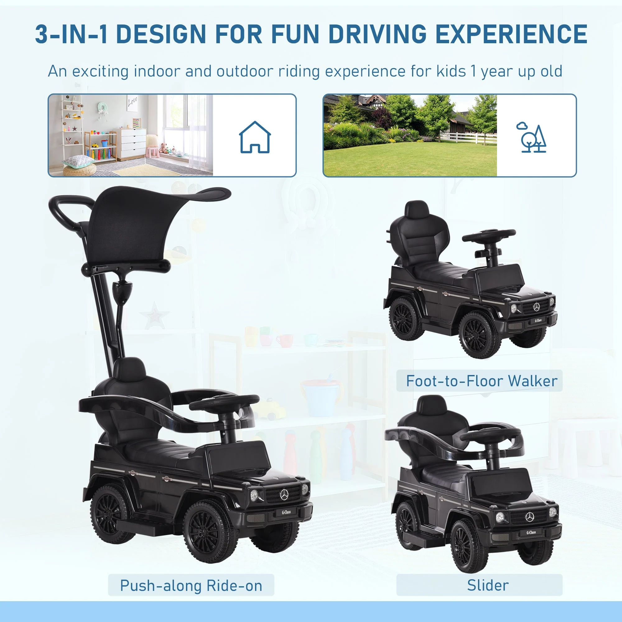 3 in 1 Kids Children Ride on Push Car Toddler Sliding Car G350 Licensed Walker Foot to Floor Slider Push-Along with Horn Steering Wheel NO POWER Manual - Image 4