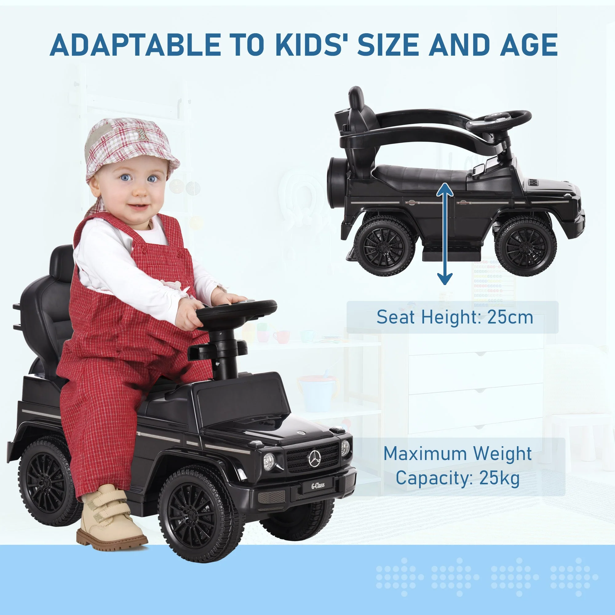 3 in 1 Kids Children Ride on Push Car Toddler Sliding Car G350 Licensed Walker Foot to Floor Slider Push-Along with Horn Steering Wheel NO POWER Manual - Image 7