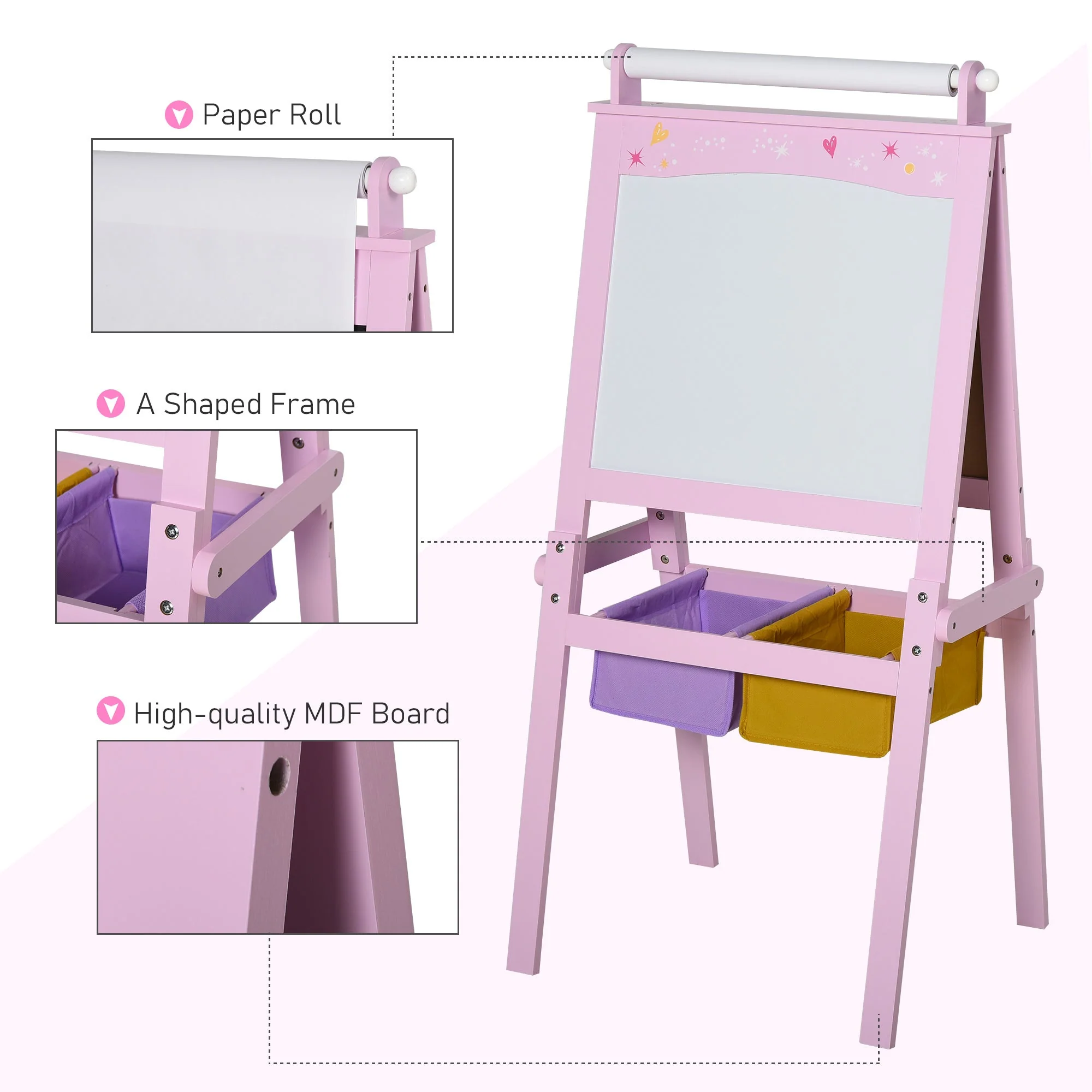 3 In 1 Kid's Wooden Art Easel with Dual-Sides and Storage Baskets - Image 6