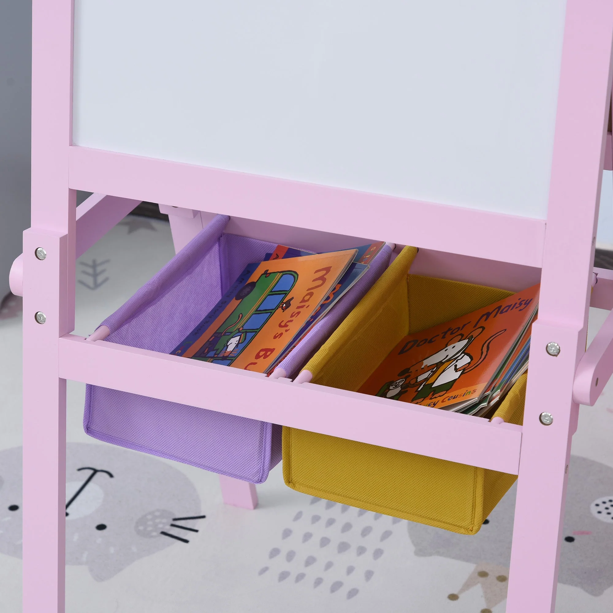 3 In 1 Kid's Wooden Art Easel with Dual-Sides and Storage Baskets - Image 9