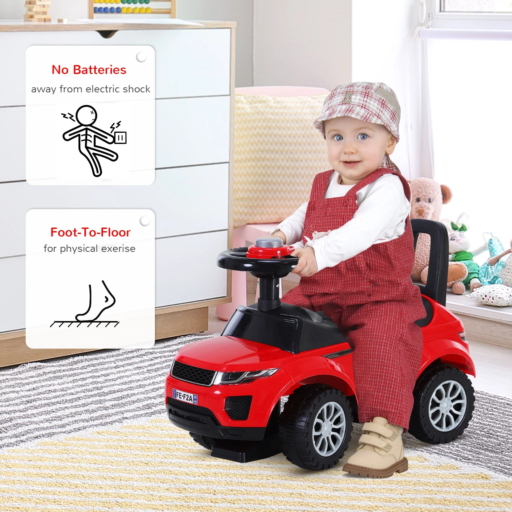 3-in-1 Ride On Car Foot To Floor Slider Toddler w/ Horn Steering Wheel NO POWER Manual Under Seat Storage Safe Design for 1-3 Year Old Red - Image 4