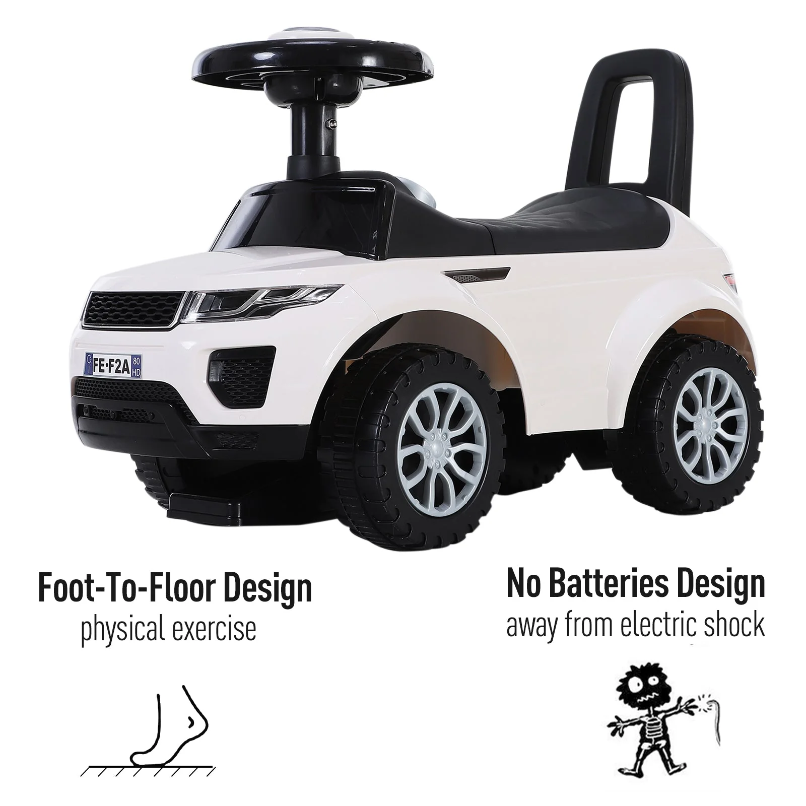 3-in-1 Ride On Car Foot To Floor Slider Toddler w/ Horn Steering Wheel NO POWER Manual Under Seat Storage Safe Design for 1-3 Year Old White - Image 5