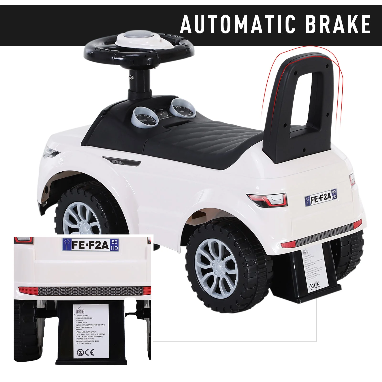 3-in-1 Ride On Car Foot To Floor Slider Toddler w/ Horn Steering Wheel NO POWER Manual Under Seat Storage Safe Design for 1-3 Year Old White - Image 6