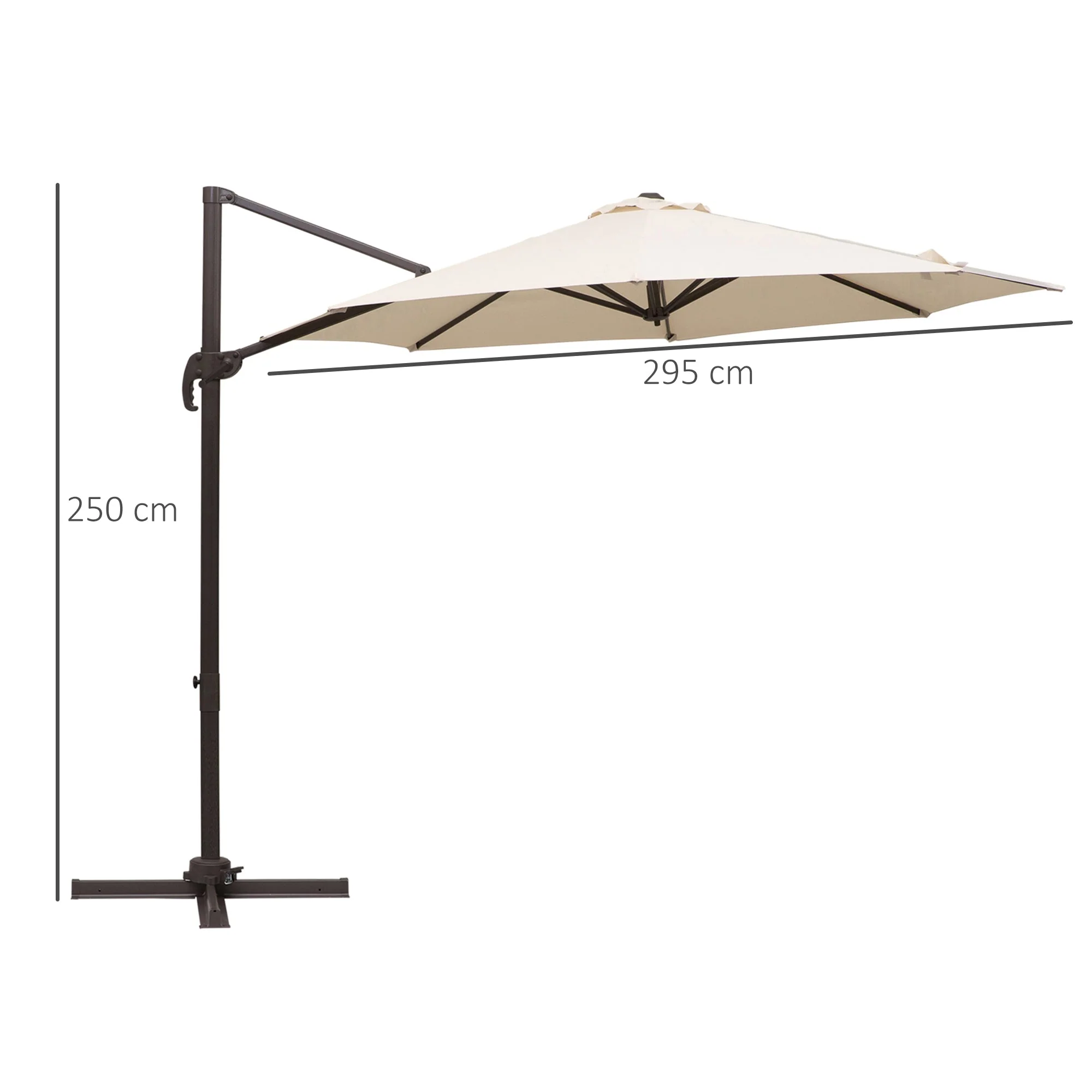 3 m Beach Hanging Umbrella Parasol W/Hand Crank-Beige - Image 3