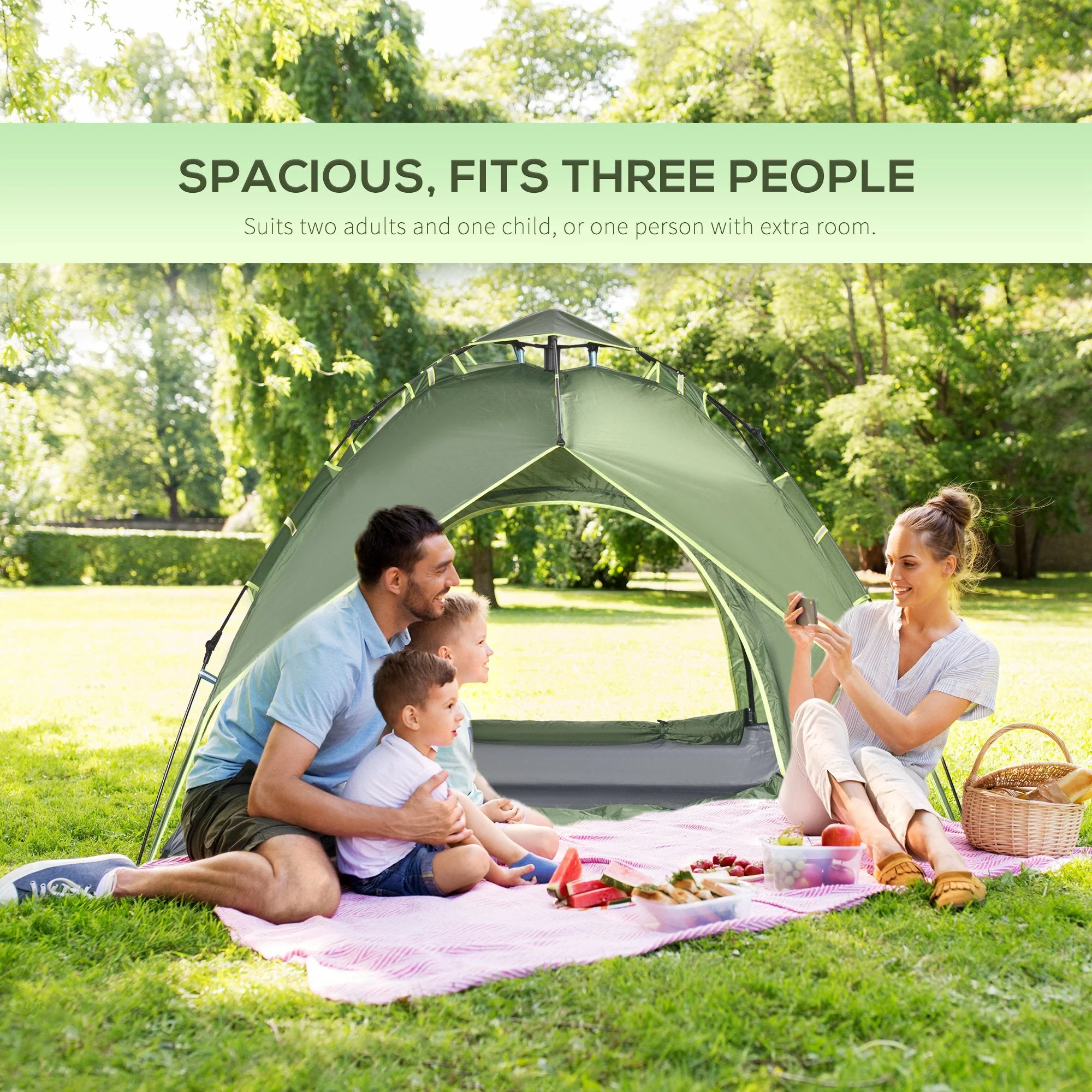 3 Man Camping Tent Automatic Pop Up Tent Portable Double Layer for Festival Hiking Family Travel Shelter - Image 4
