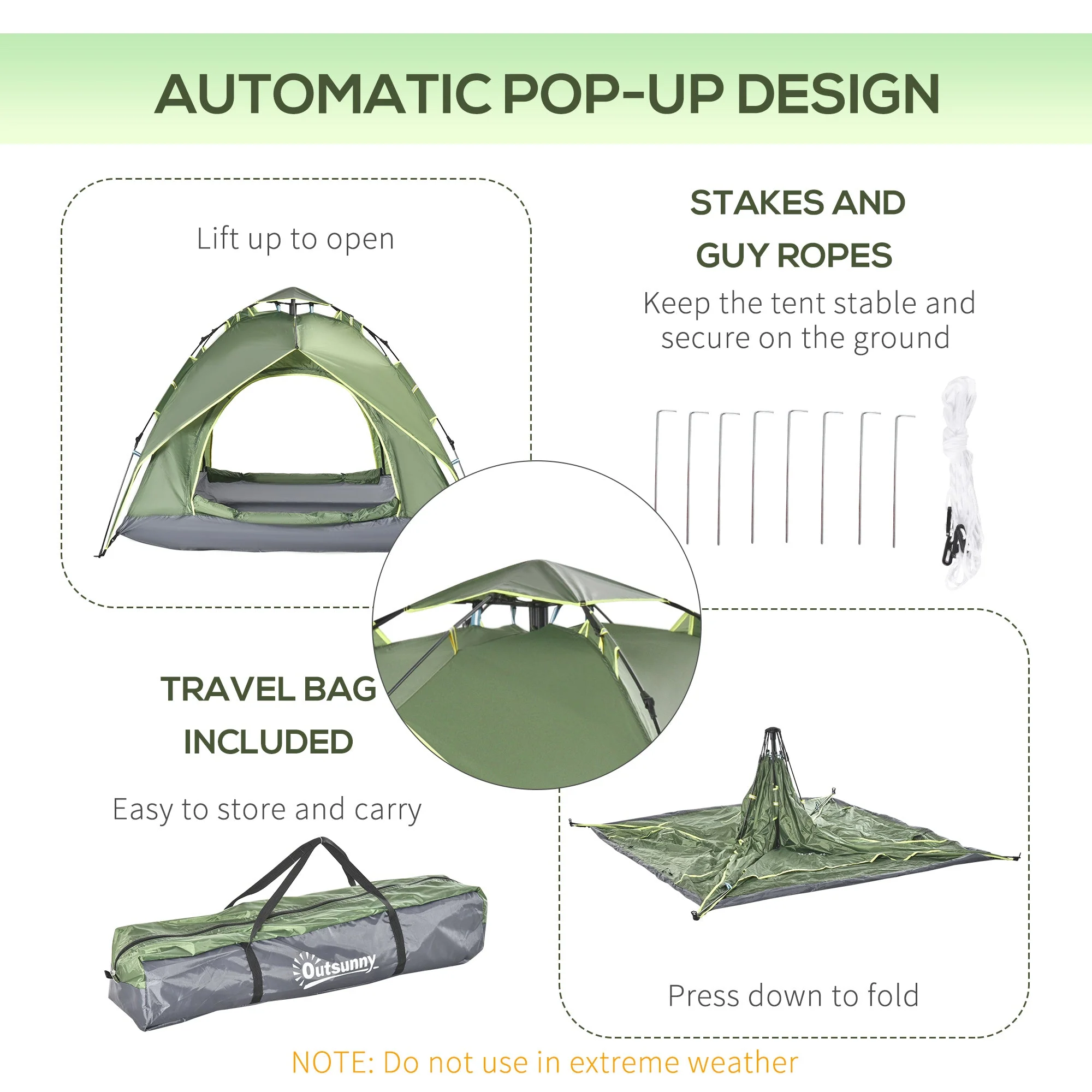 3 Man Camping Tent Automatic Pop Up Tent Portable Double Layer for Festival Hiking Family Travel Shelter - Image 6