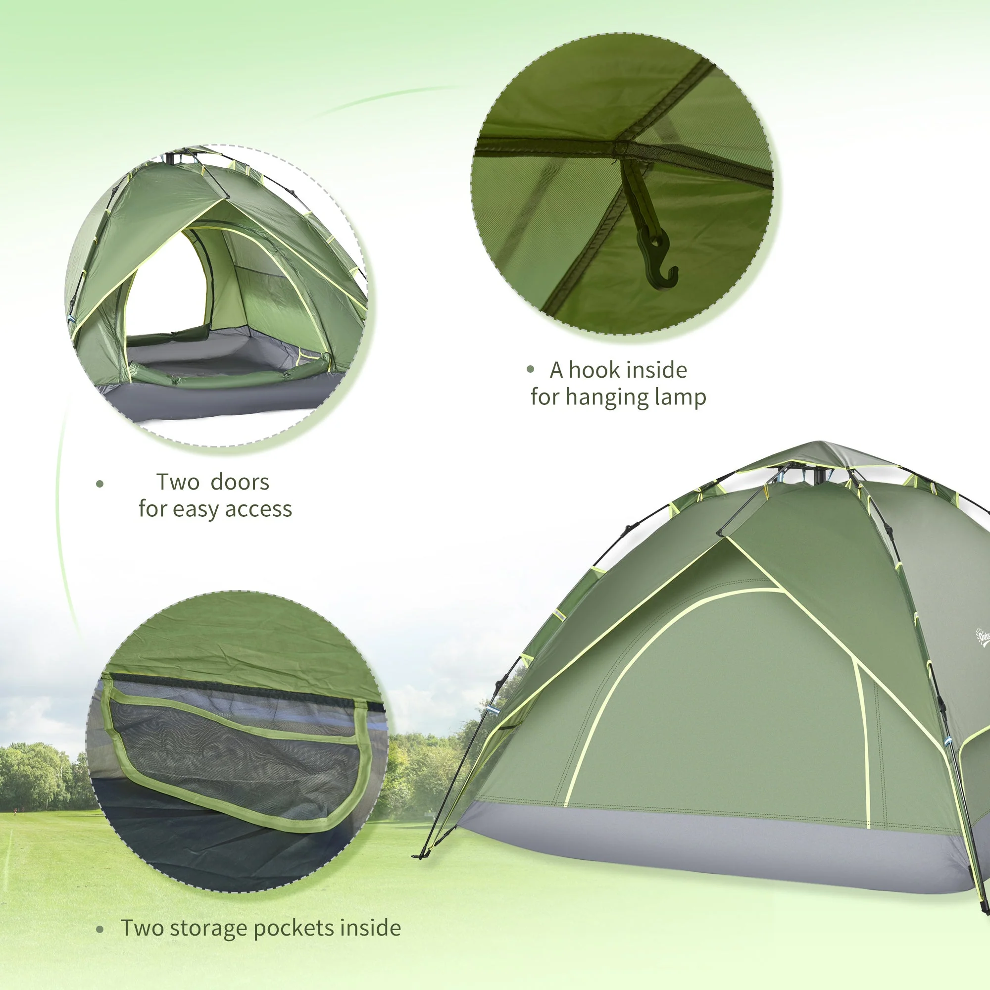 3 Man Camping Tent Automatic Pop Up Tent Portable Double Layer for Festival Hiking Family Travel Shelter - Image 7