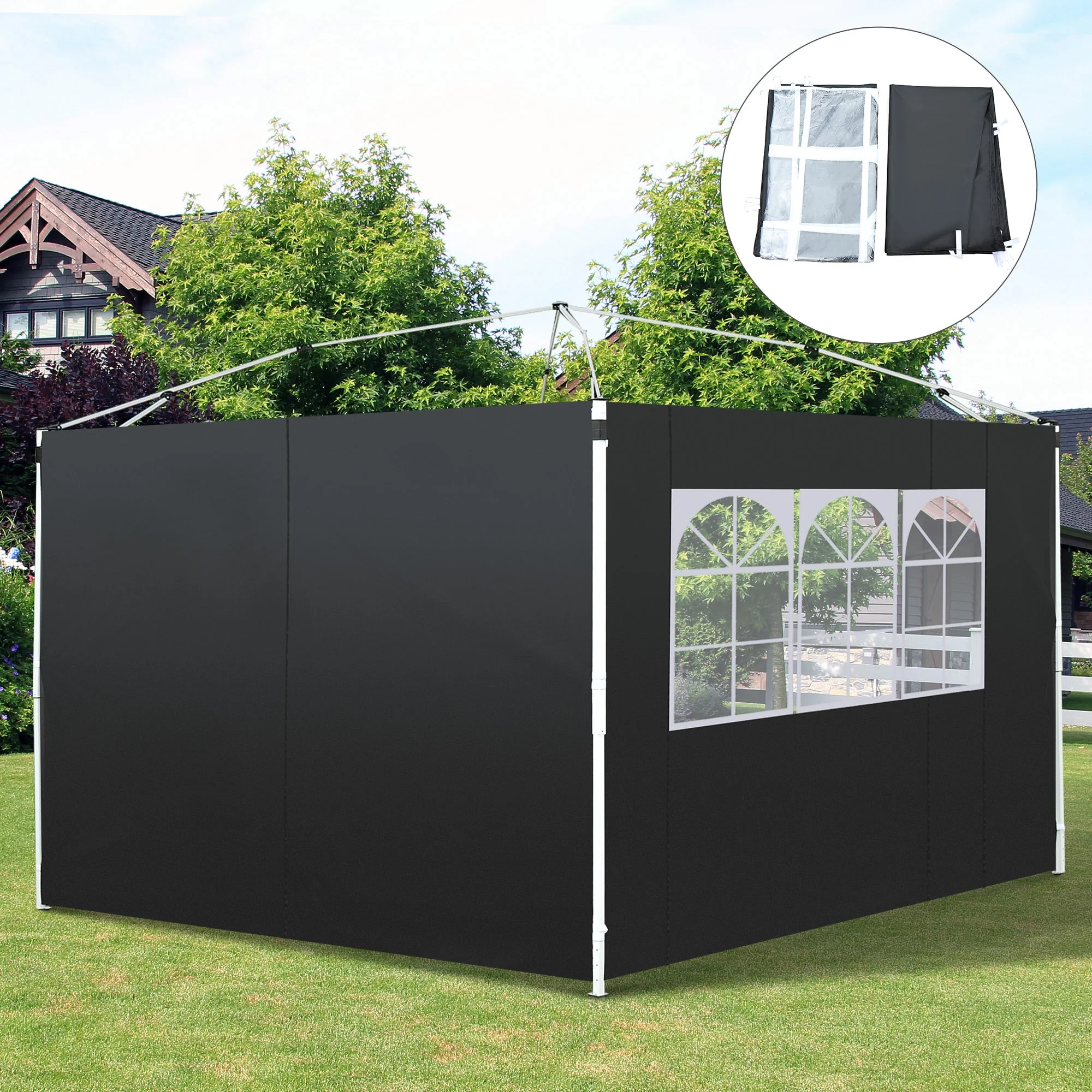 3 Meters Gazebo Replaceable Exchangeable Side Panel Wall Panels Walls With Window 3 colours Black - Image 2