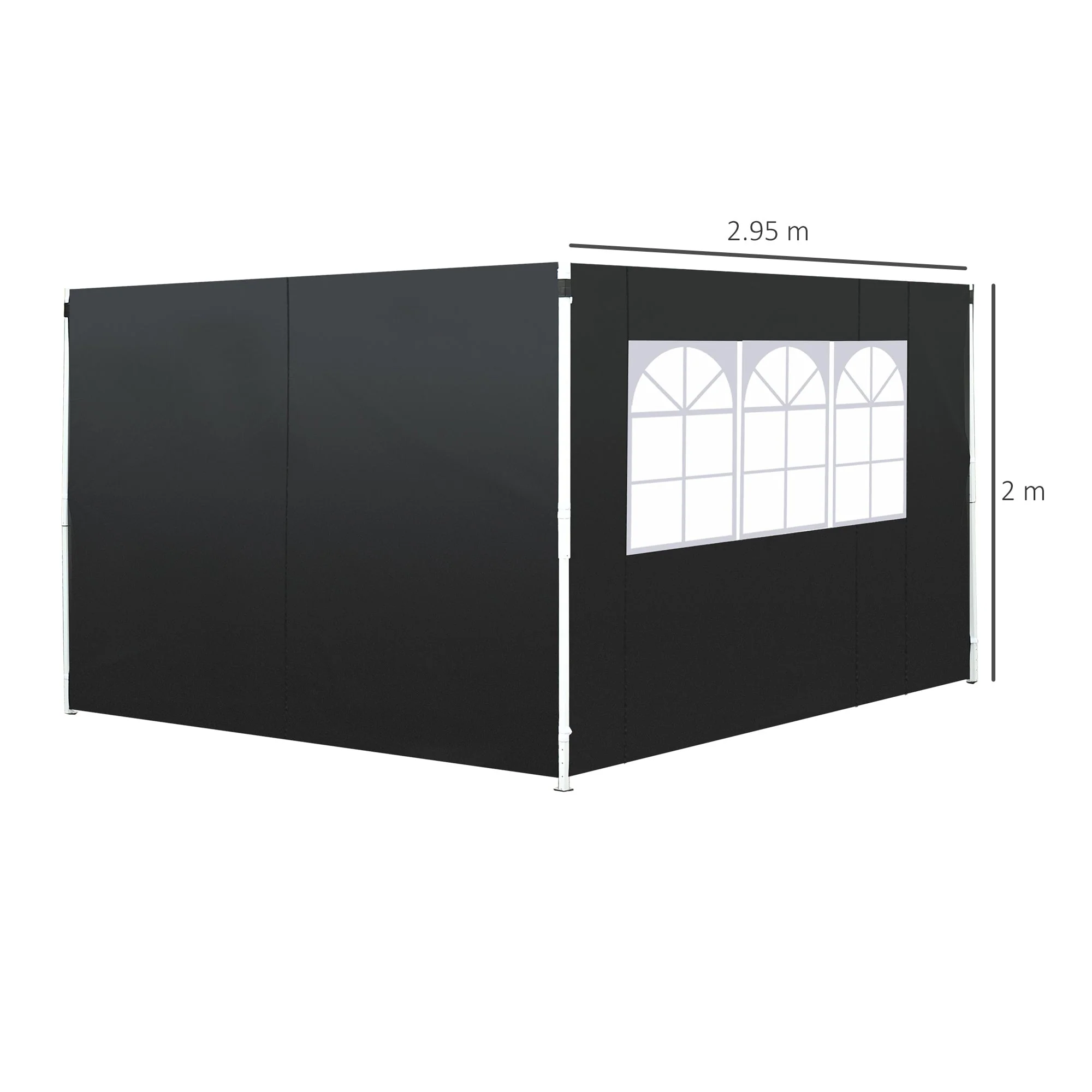 3 Meters Gazebo Replaceable Exchangeable Side Panel Wall Panels Walls With Window 3 colours Black - Image 3