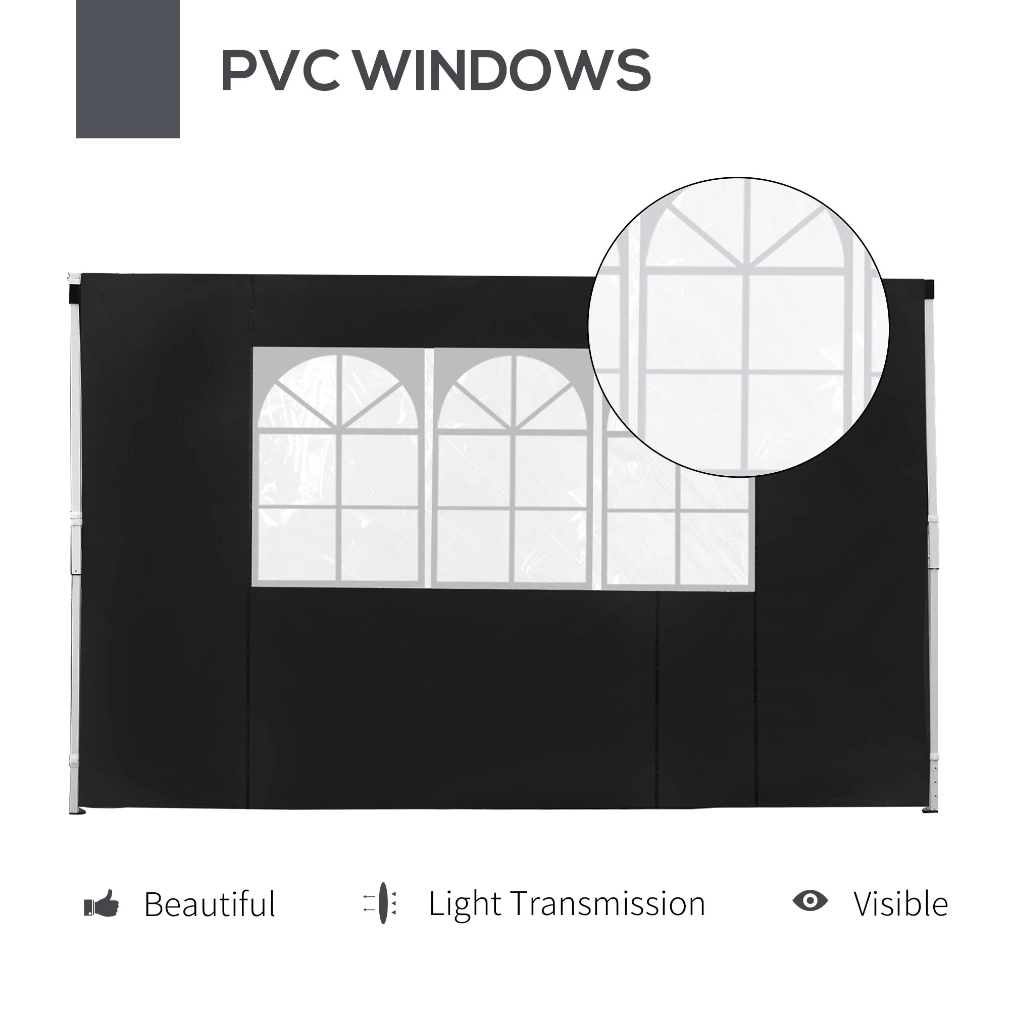 3 Meters Gazebo Replaceable Exchangeable Side Panel Wall Panels Walls With Window 3 colours Black - Image 5