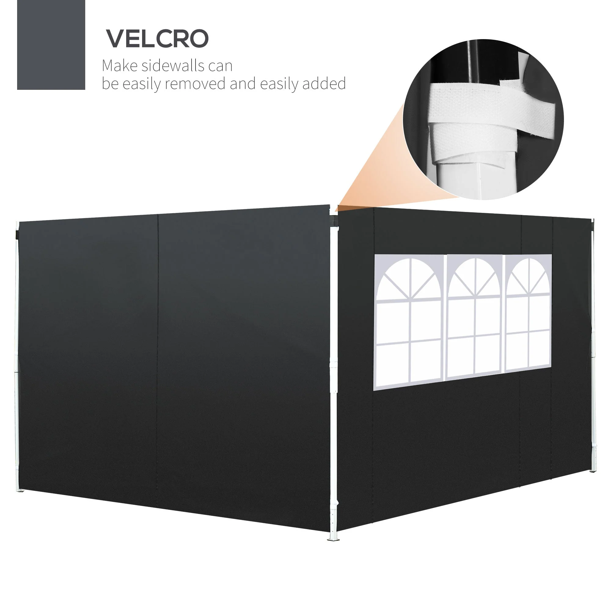 3 Meters Gazebo Replaceable Exchangeable Side Panel Wall Panels Walls With Window 3 colours Black - Image 6