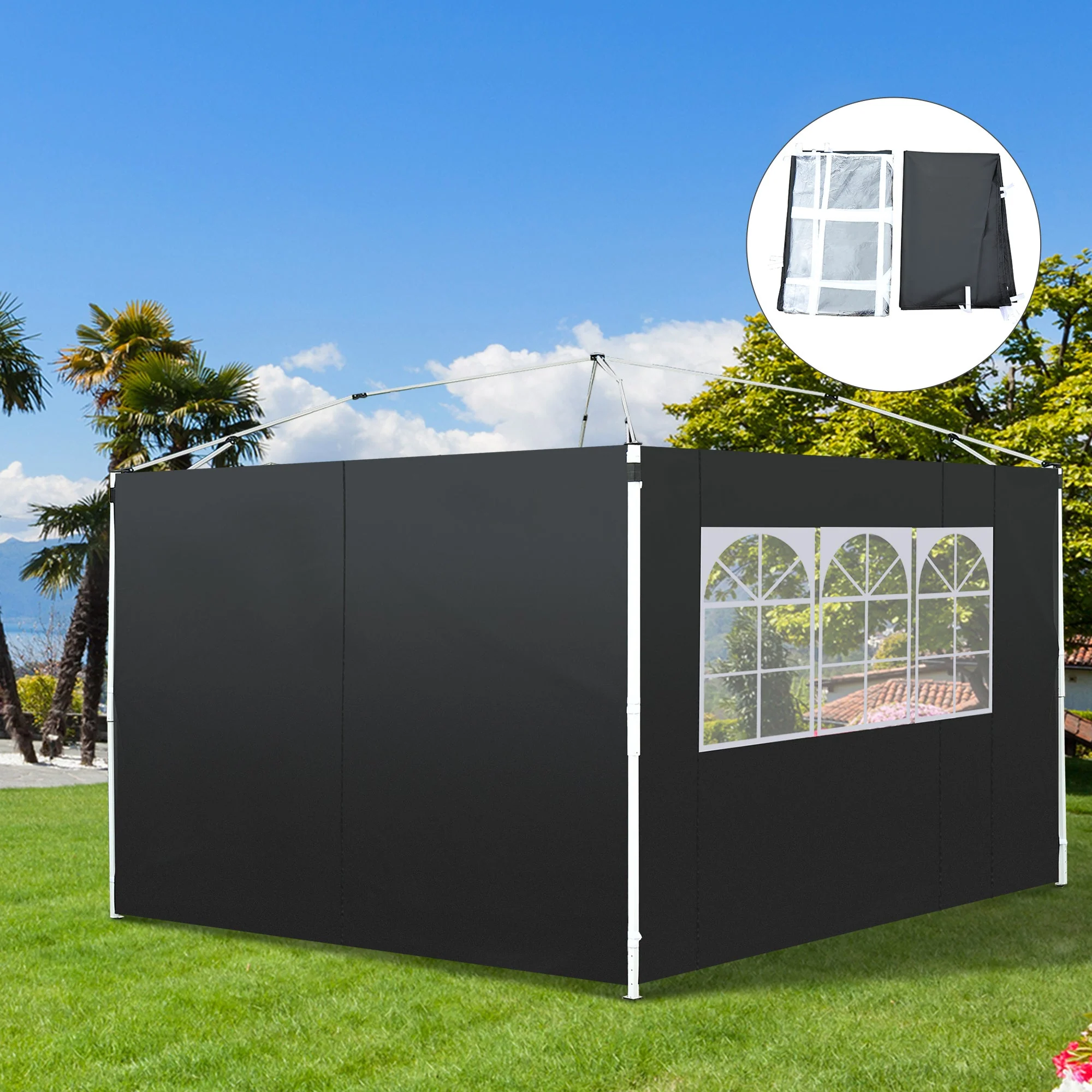 3 Meters Gazebo Replaceable Exchangeable Side Panel Wall Panels Walls With Window 3 colours Black - Image 9